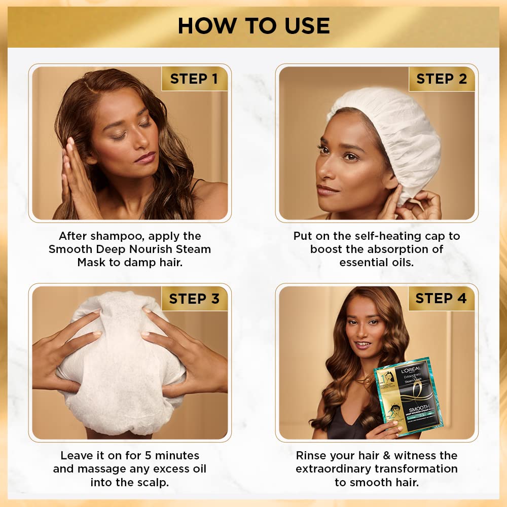 L'Oreal Paris Professional Nourishing Treatment, For Smooth & Straight Frizz-Free hair, Paraben Free, With Precious Essential Oils, Extraordinary Oil Smooth Steam Mask, 20ml + 40g – view 4