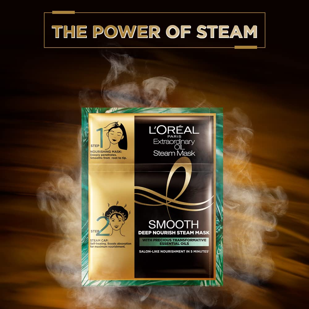 L'Oreal Paris Professional Nourishing Treatment, For Smooth & Straight Frizz-Free hair, Paraben Free, With Precious Essential Oils, Extraordinary Oil Smooth Steam Mask, 20ml + 40g – view 5
