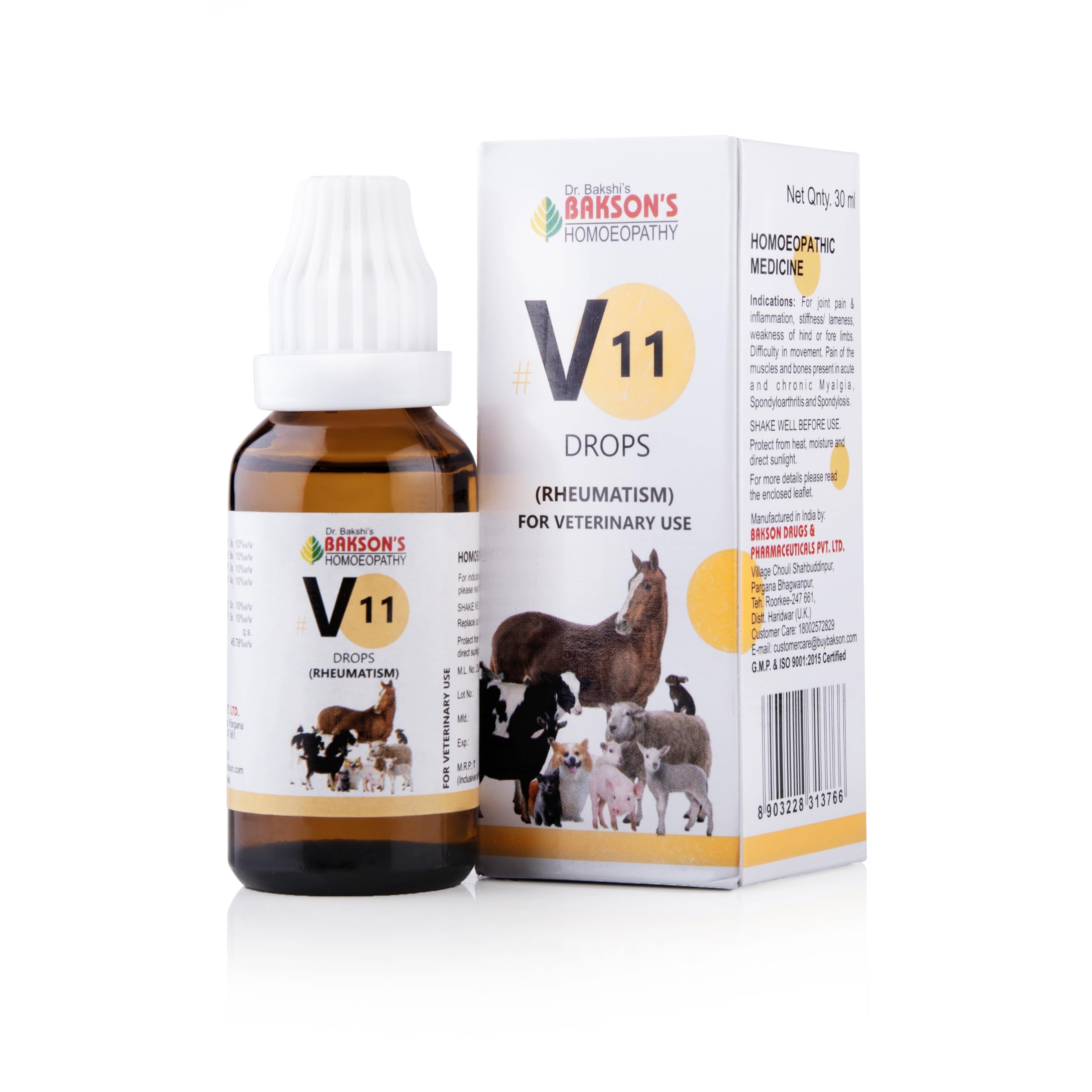 30 ml Bakson Veterinary V-11 joint support drops bottle