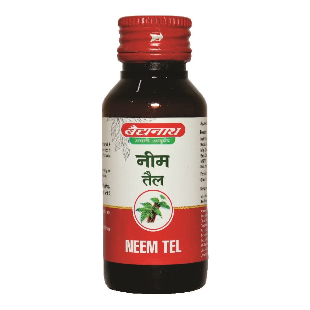 Two 50 ml bottles of Baidyanath Ayurvedic neem oil