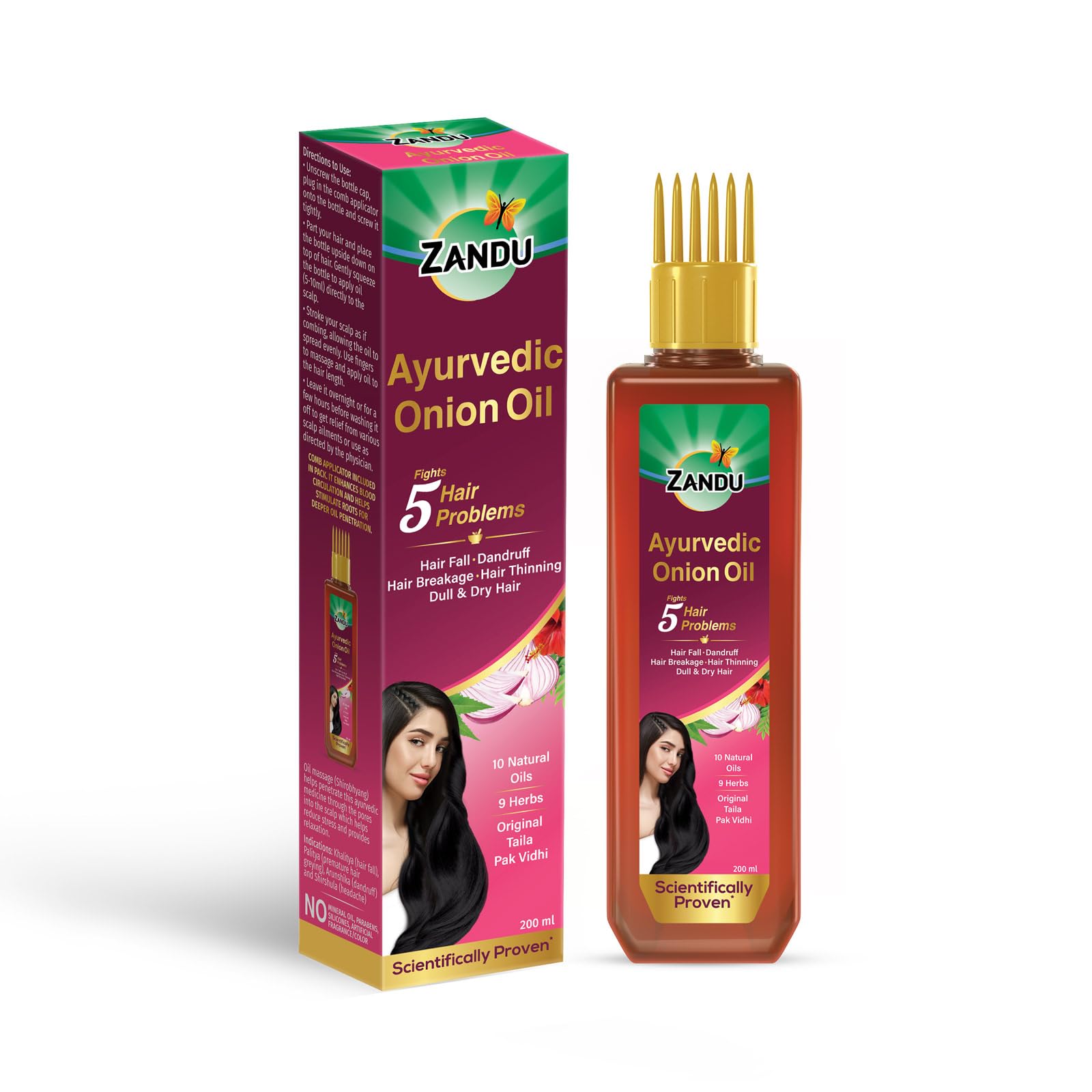 Zandu onion hair oil 200 ml front bottle pack shot