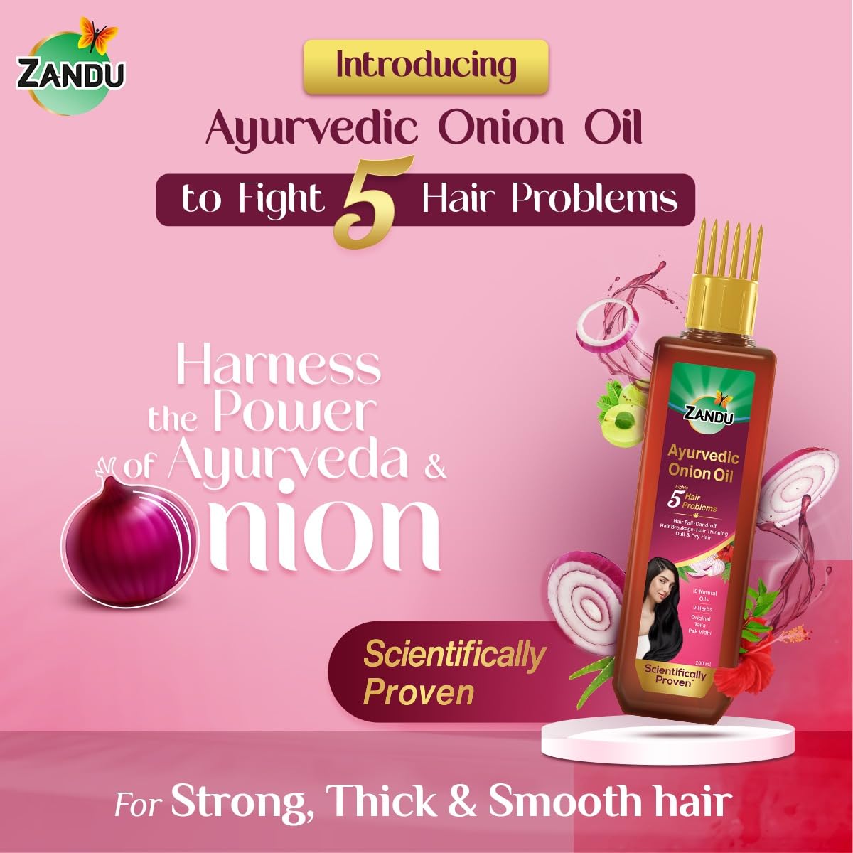 Zandu Ayurvedic Onion Oil (200ml): Power of Onions for Strong & Smooth hair – view 3