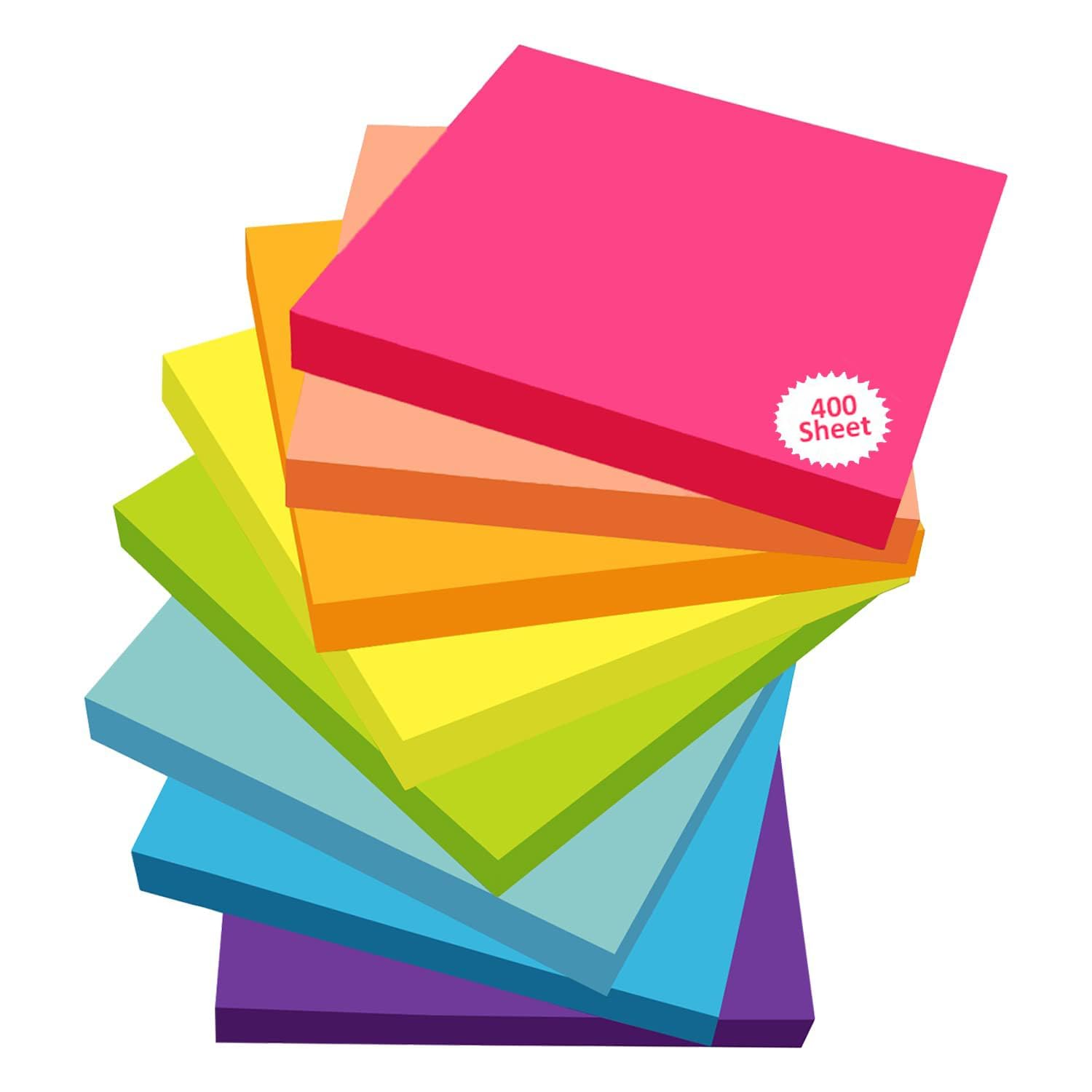 Square sticky note cube with pink orange yellow green and blue sheets