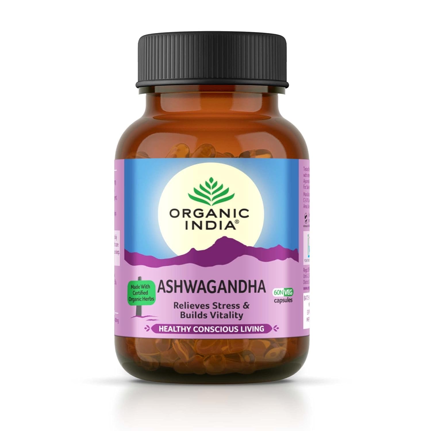 Pack of two Organic India Ashwagandha vegetarian capsule bottles