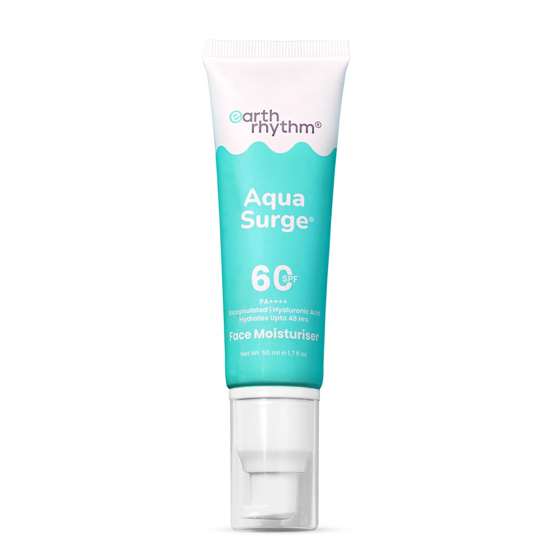 Earth Rhythm Aqua Surge face moisturizer tube with SPF 60