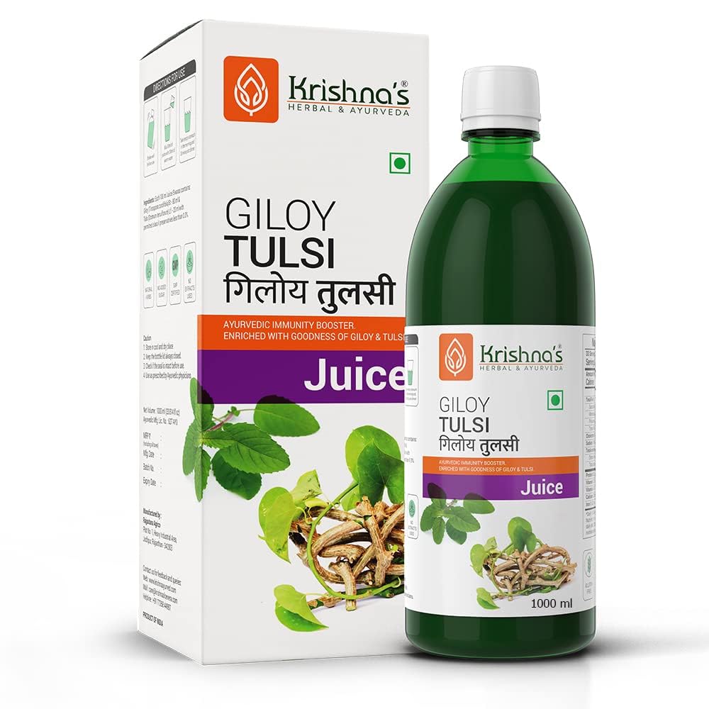 Front label of Krishna's Giloy Tulsi Juice 1000 ml bottle