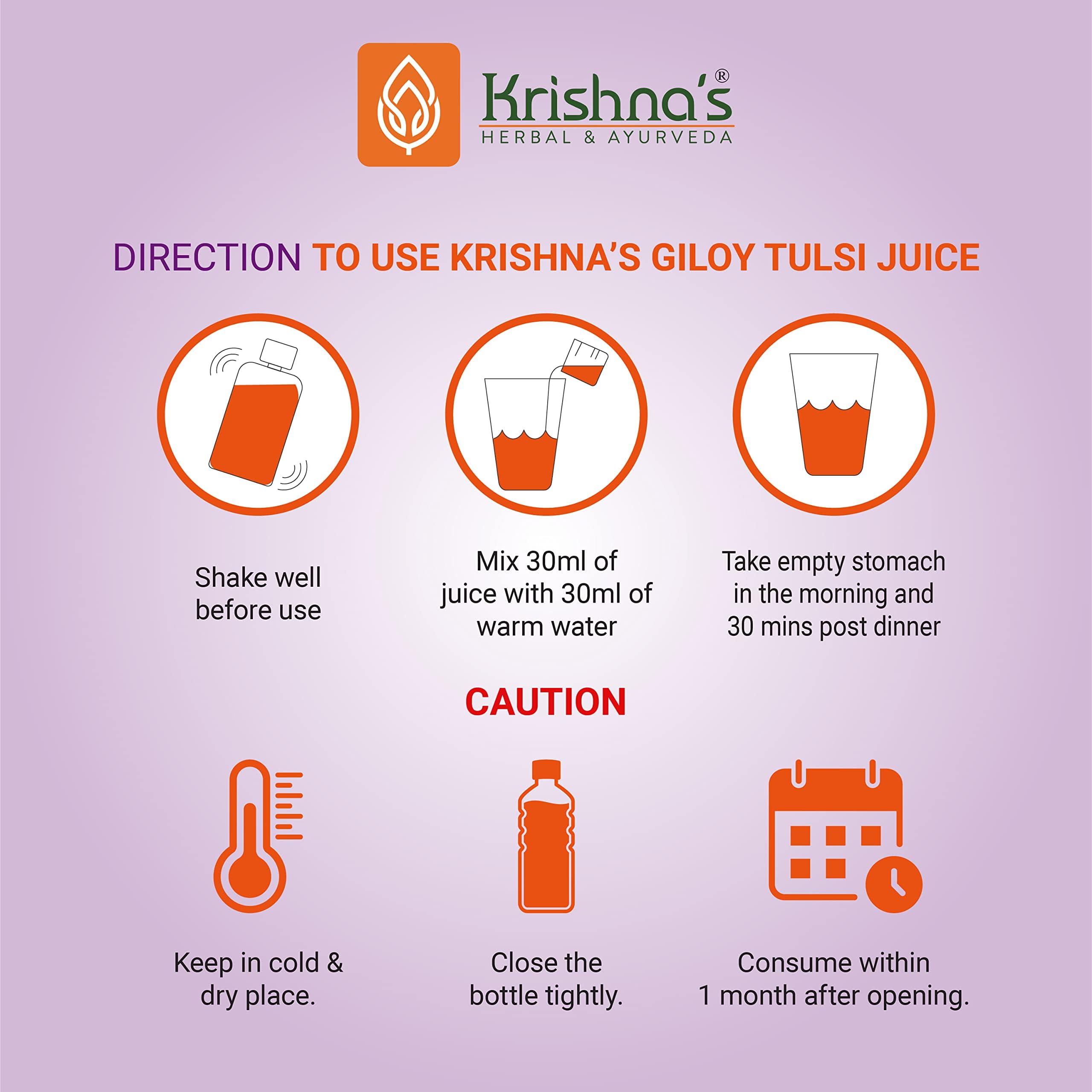 Krishna's Giloy Tulsi Juice, Enriched With Goodness of Giloy & Tulsi, No Artificial Colors or Flavours & Gluten Free - 1000 ml (Pack of 1) – view 8