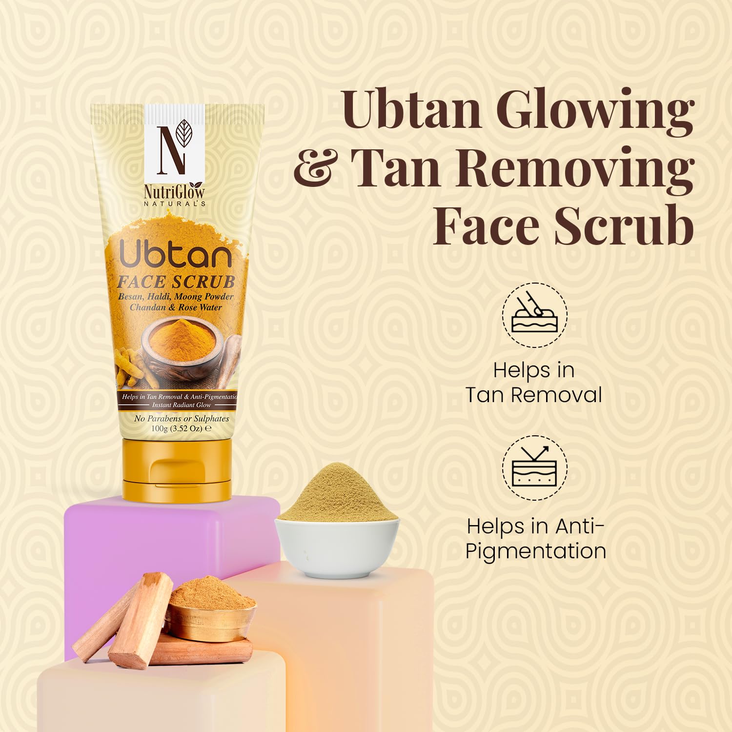 NutriGlow NATURAL'S Ubtan Face Wash (100g), Facial Kit (60g), Face Scrub (100g), Pack of 3 – view 3