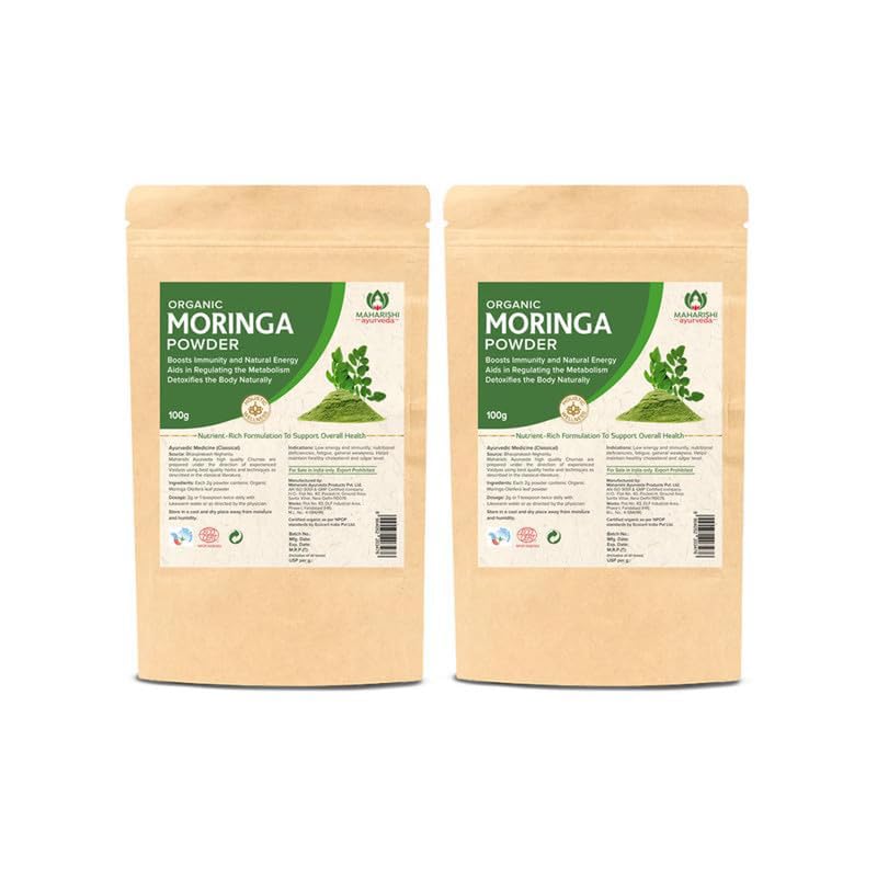 Two packets of Maharishi Ayurveda organic moringa leaf powder