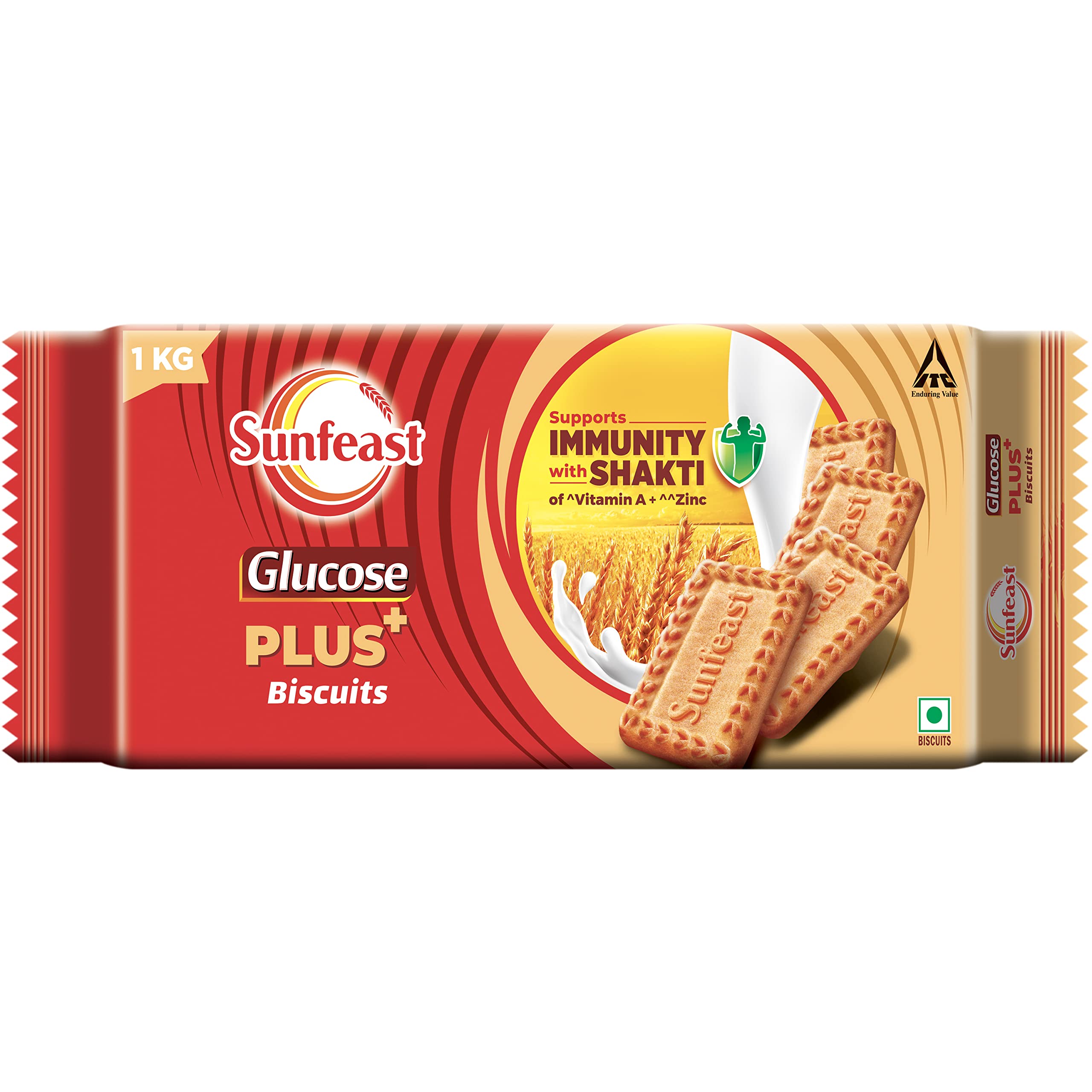 Sunfeast Glucose Plus 1 kg vegetarian glucose biscuit pouch
