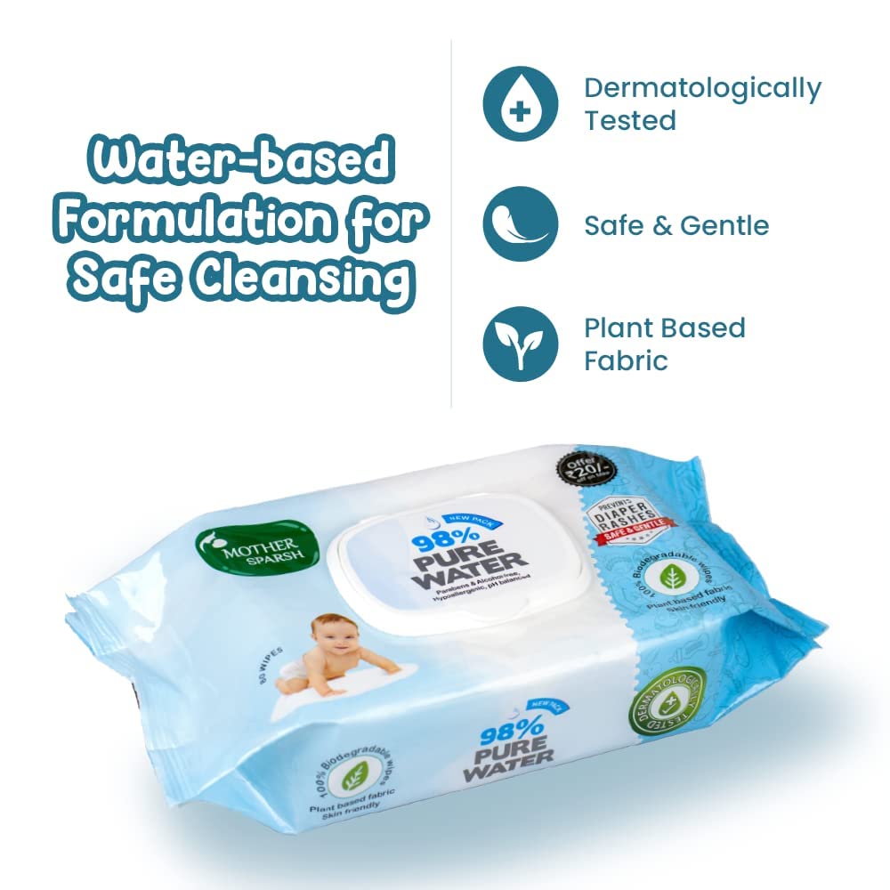 Mother Sparsh 98% Water Based Scented Wipes I Plant derived Fabric I mild Scented I 80 Pcs/Pack (Pack of 4 + 1) – view 6