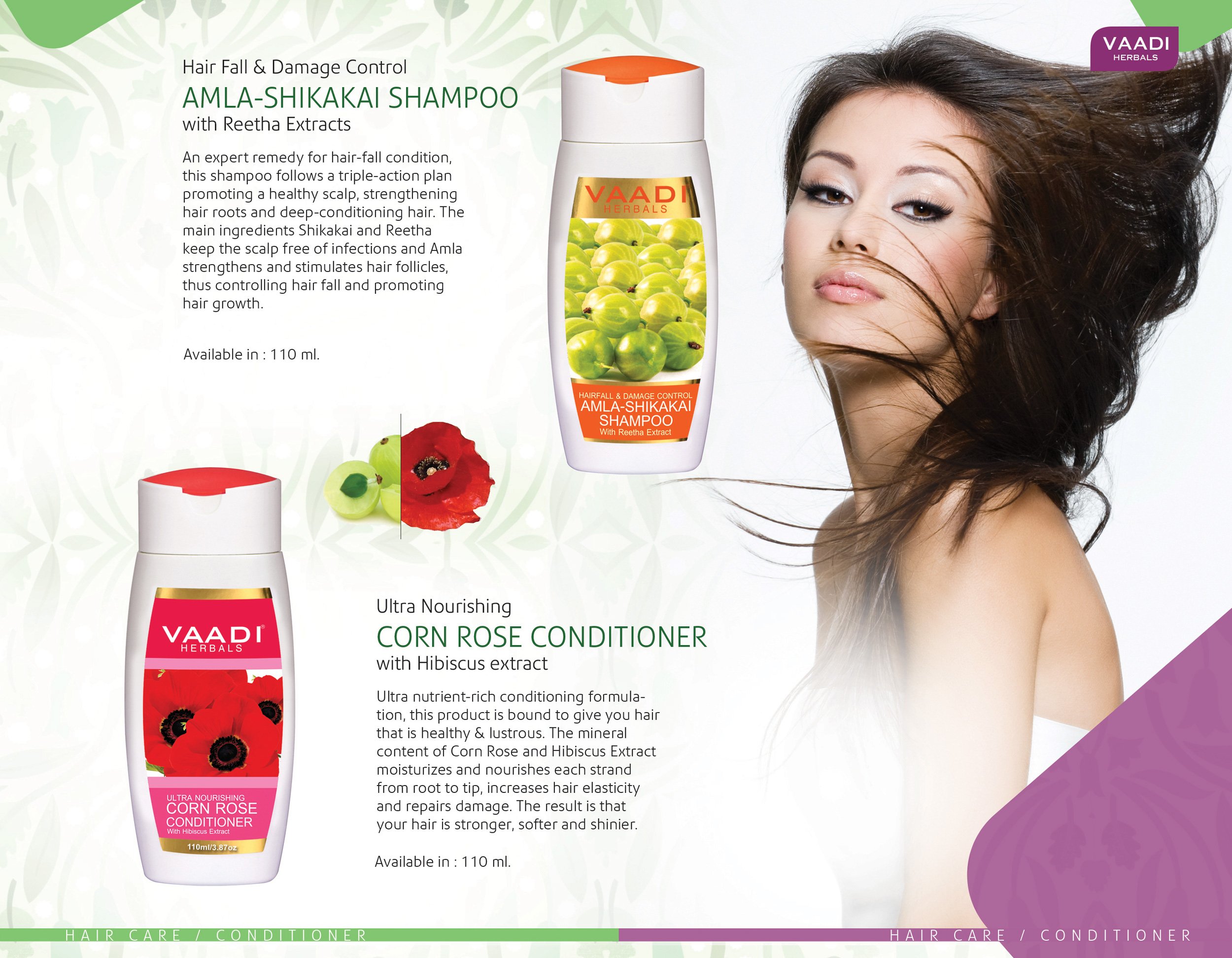 Vaadi Herbals Amla Shikakai Hair fall and Damage Control Shampoo, 110ml with Corn Rose Conditioner, 110ml – view 2