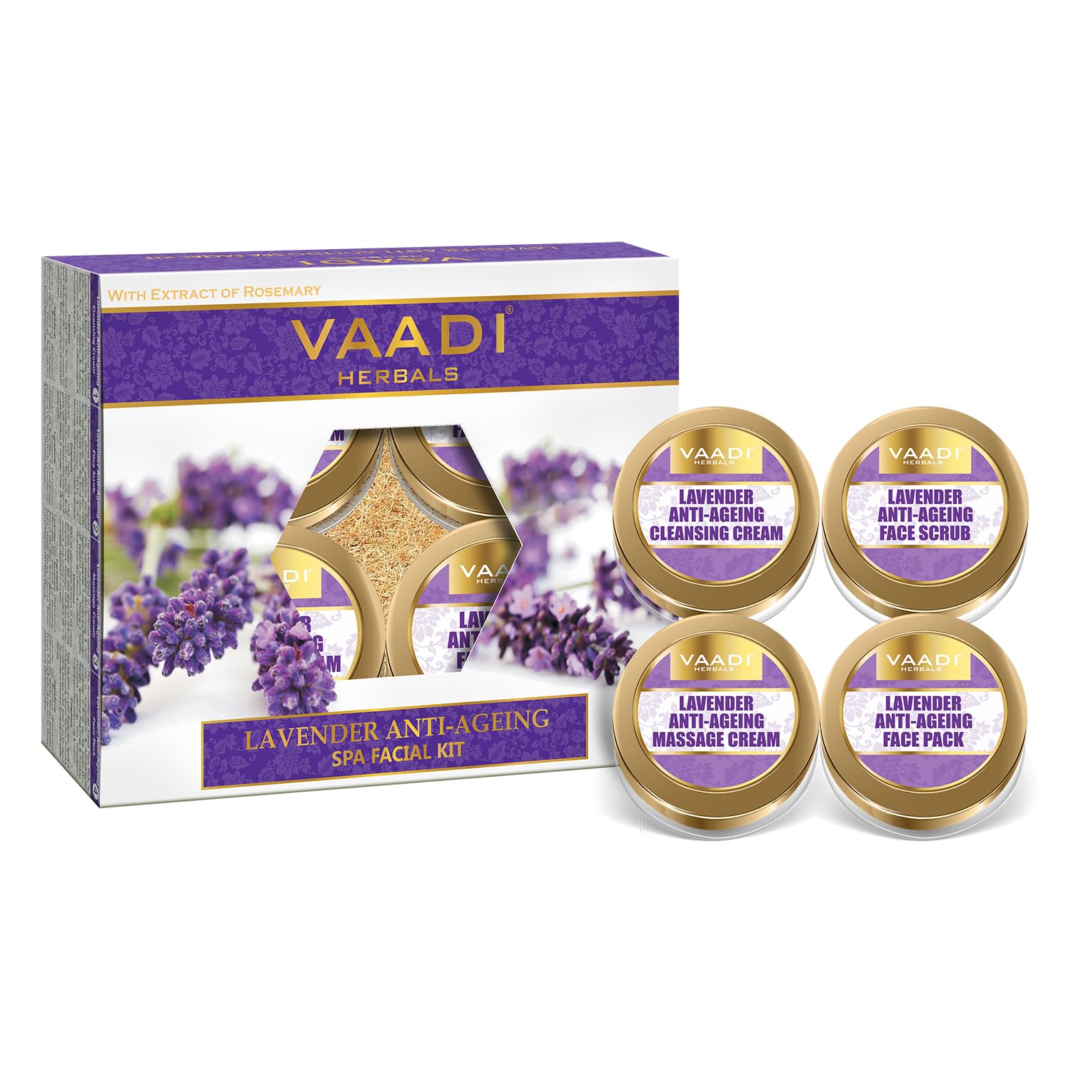 Vaadi Herbals facial kit with lavender and rosemary packaging