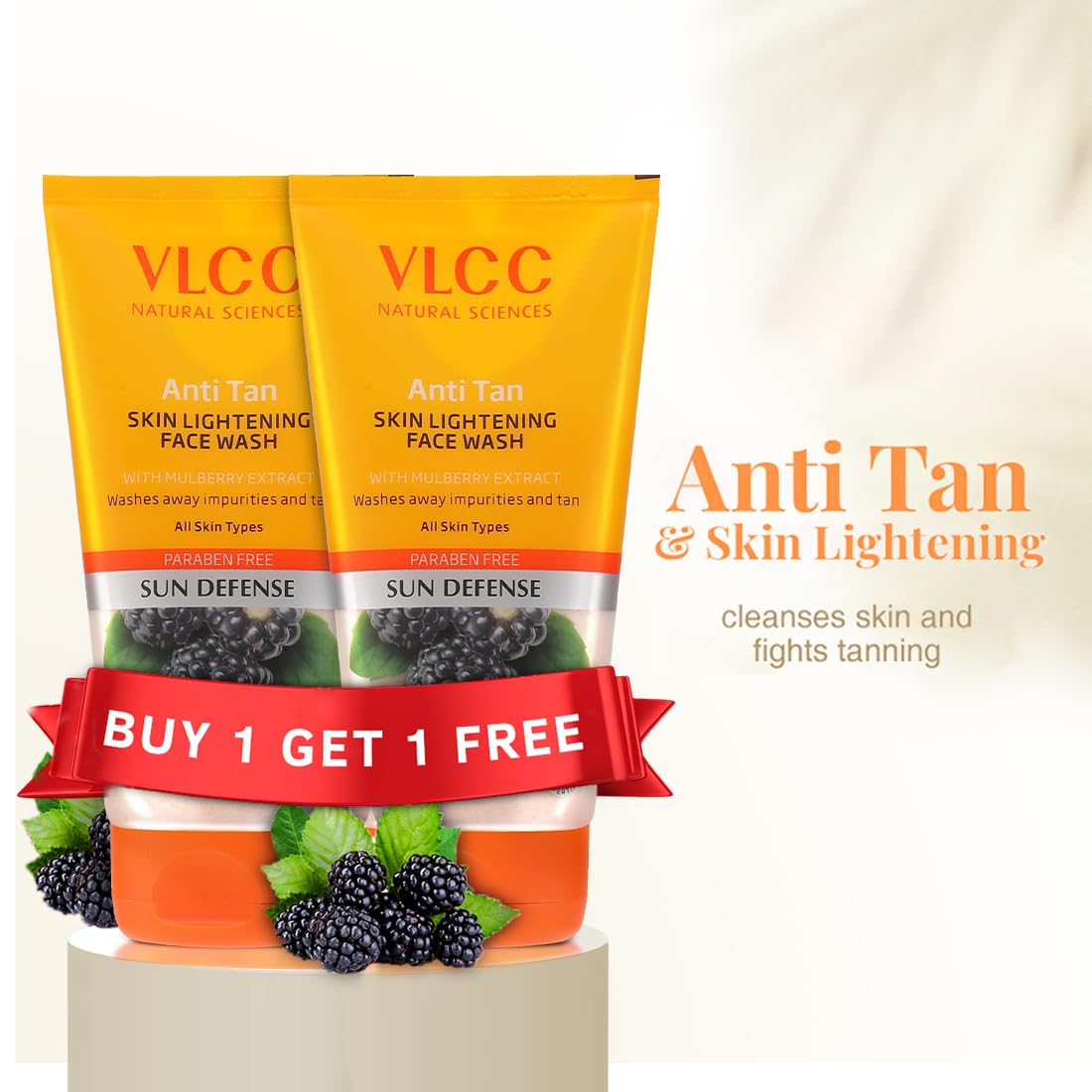 VLCC Anti Tan Skin Lightening Face Wash - 150ml X 2 (300ml) Buy One Get One (Pack of 2) with Mulberry & Orange Peel Extract – view 3
