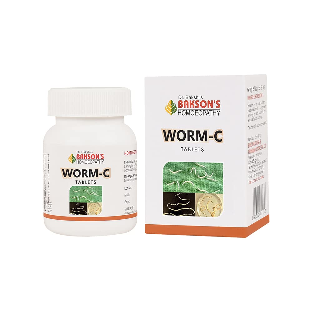 Bakson Homoeopathy Worm C Tablets packaging with 75 tablets