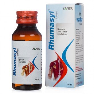 Front view of Zandu Rhumasyl pain relief liniment oil bottle