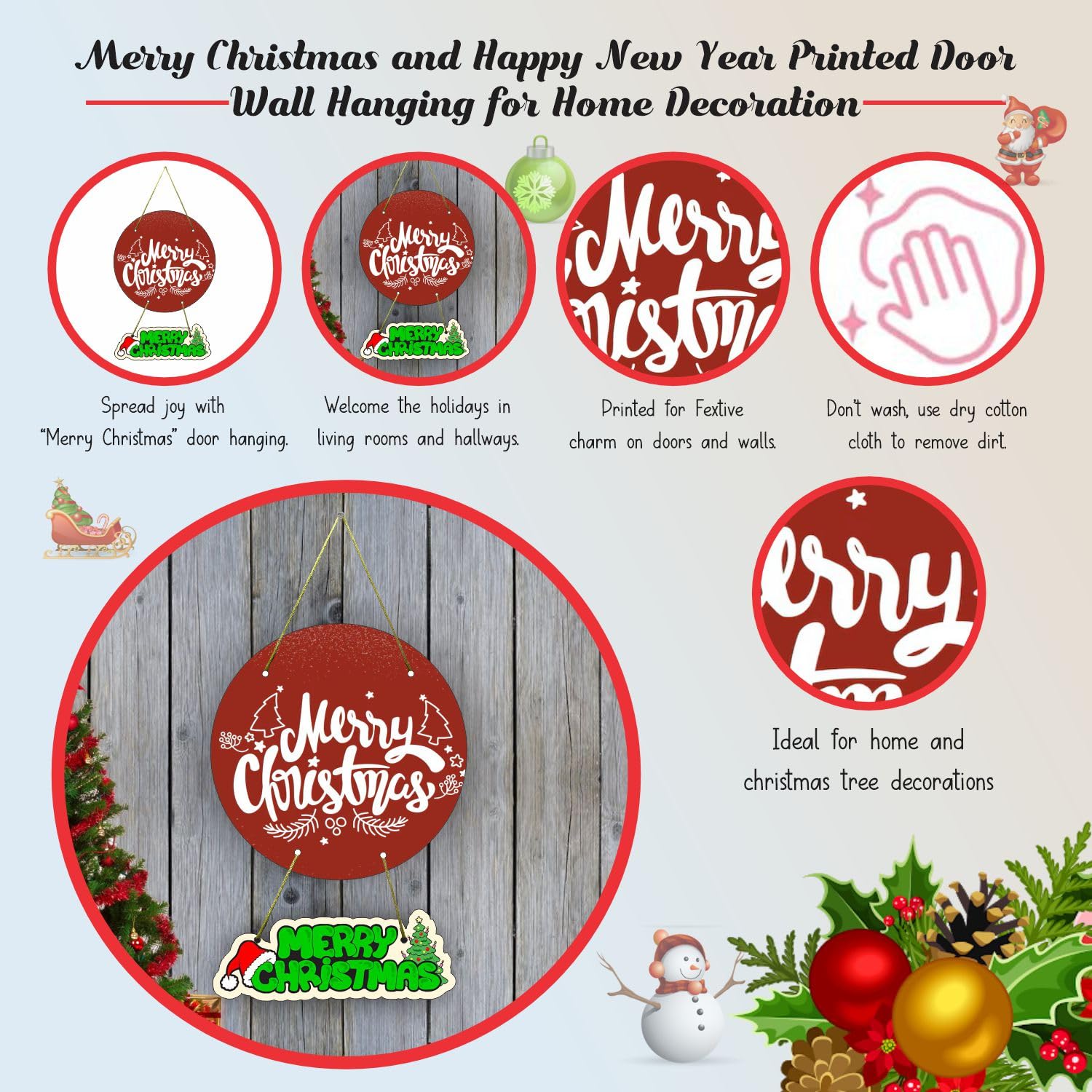 Wooden Christmas Decoration Wreath Banner Door Wall Hanging – view 4