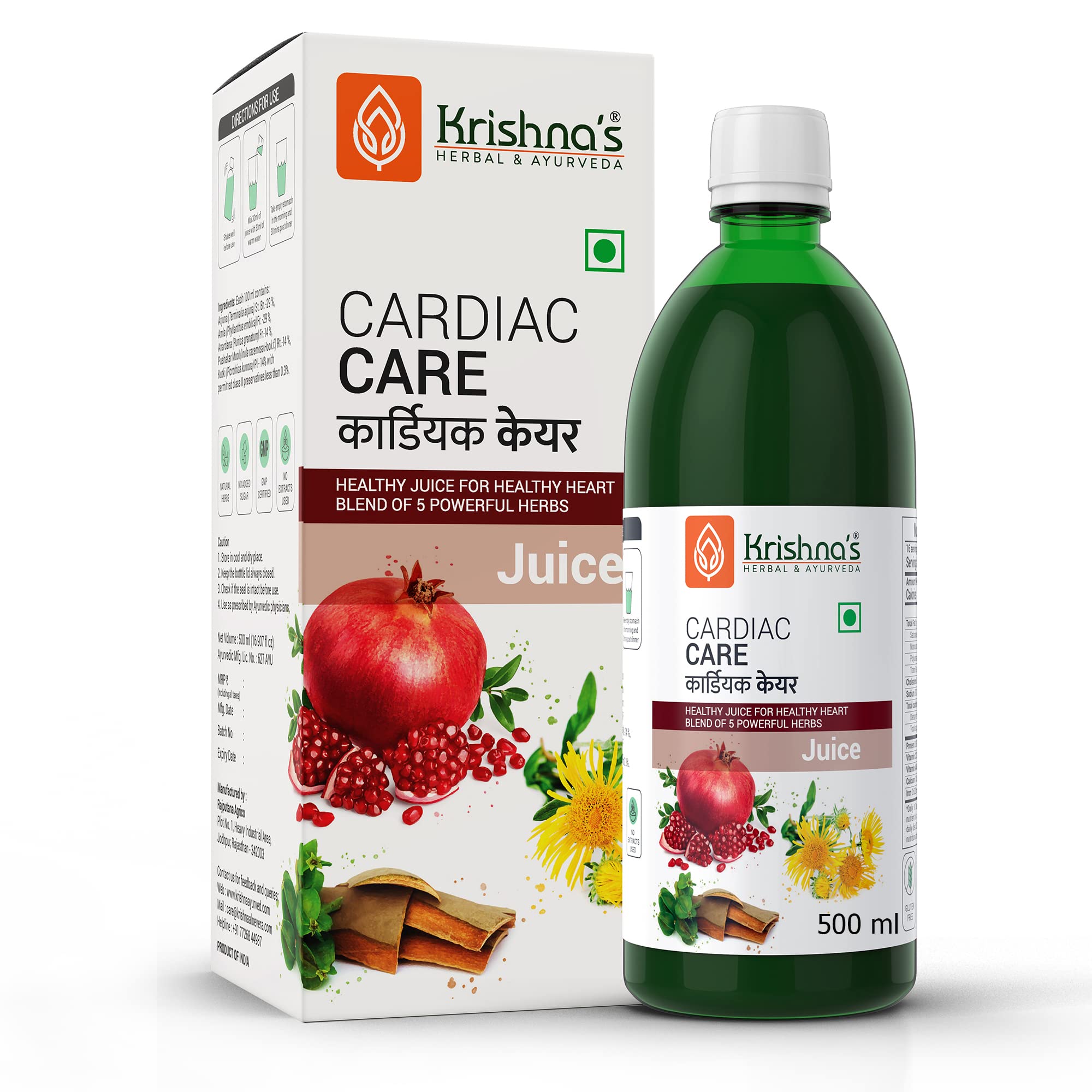 500 ml cardiac care juice bottle with Ayurvedic herbs and fruits