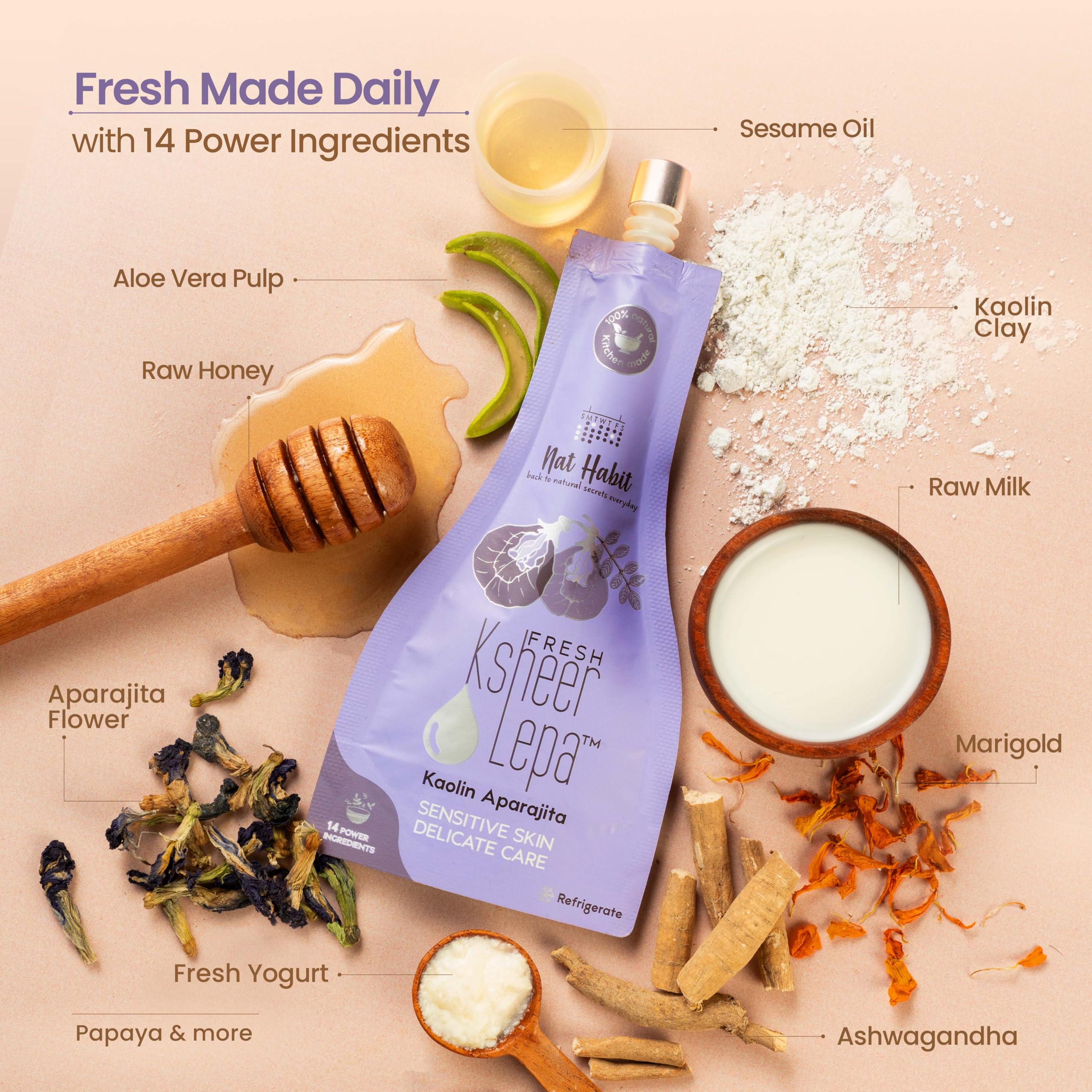 Nat Habit Kaolin Clay Face Mask for Sensitive Skin, Fresh Aparajita Ksheer Lepa with Kaolin Clay Powder for Delicate Care & Marks – view 3
