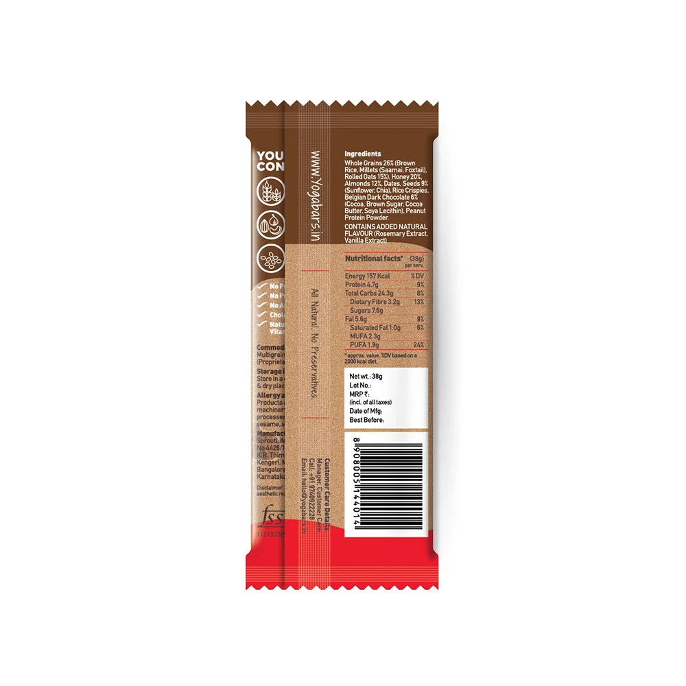 Yoga Bar Multigrain Energy Bar - Chocolate Chunk Nut, Healthy, High In Protein & Fibre, 38 g – view 2
