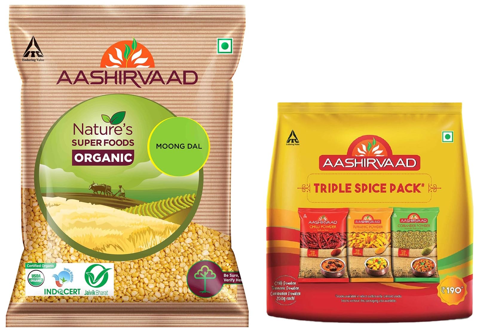 Aashirvaad moong dal and three-spice combo pack