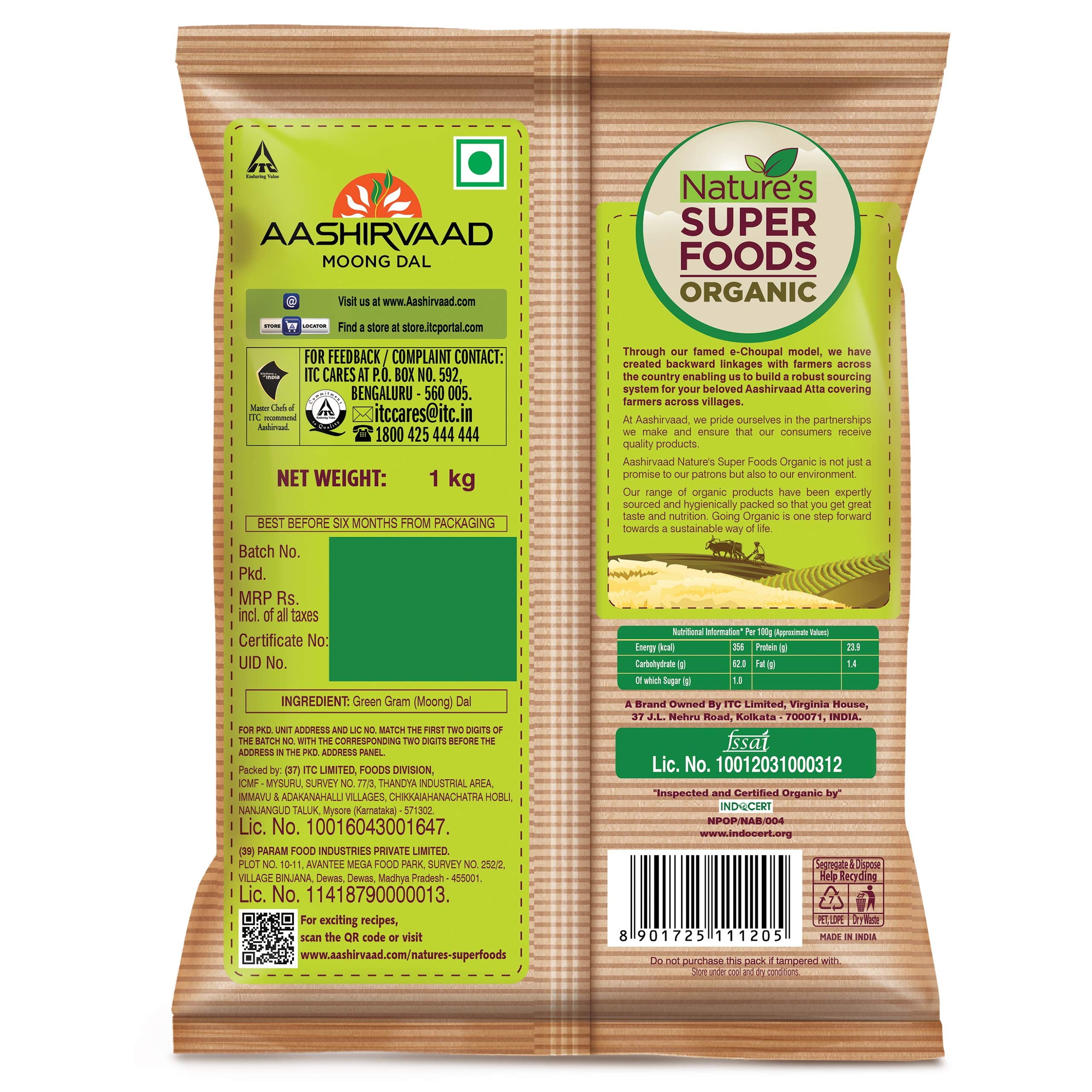 Aashirvaad Organic Moong Dal Split, 1 Kg & Aashirvaad Spices Combo Pack (Chilli 200g Turmeric 200g Coriander 200g) – view 3