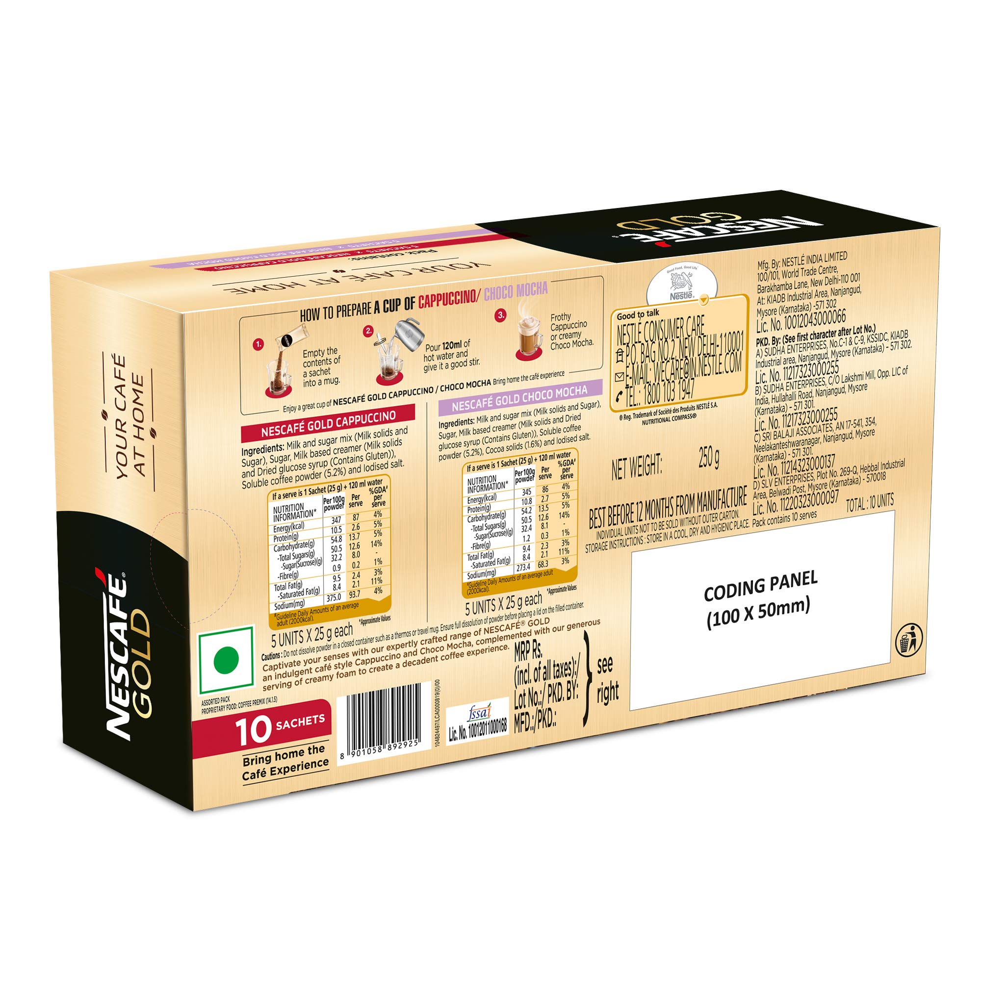 NESCAFÉ GOLD Cafe Powder at Home Pack, Creamy, 25g Each x 10 Sachets, 250 g Box – view 2