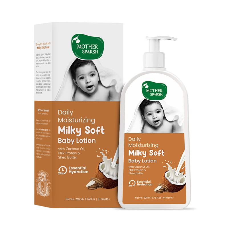 Mother Sparsh baby lotion bottle with milk protein and shea butter