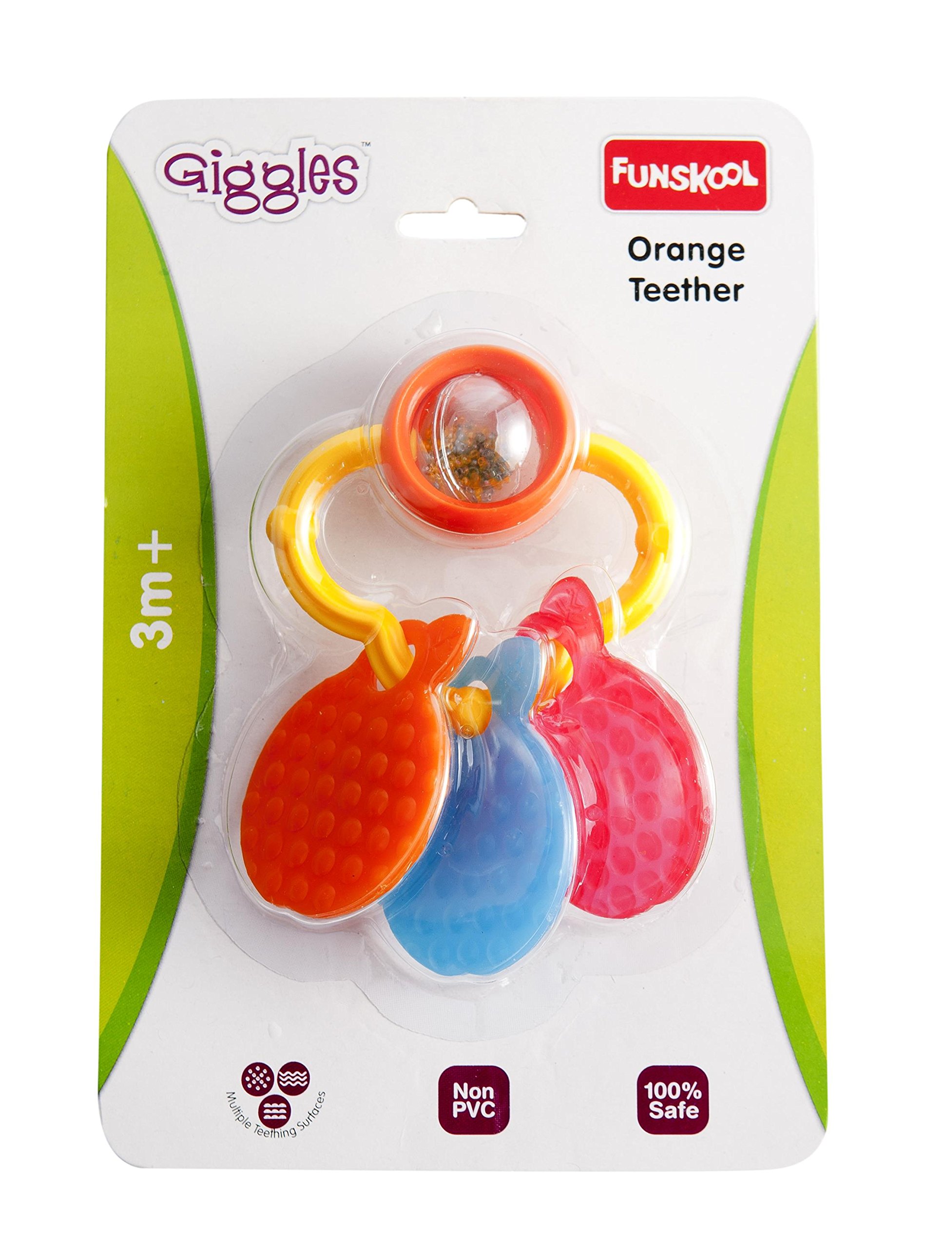 Giggles Funskool Giggles - Orange Teether, Teether for Babies to sooth their gums, Easy to Grasp and chew with rattle sounds, 3 months & above, Infant Toys – view 2