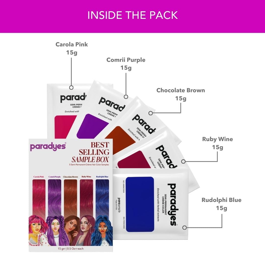 Paradyes Top 5 Colors Sample Box (Carola Pink, Comrii Purple, Chocolate Brown, Ruby Wine & Rudolphi Blue) – view 2