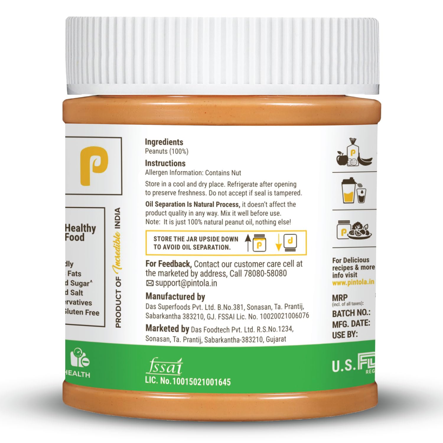 Pintola All Natural Peanut Butter (Creamy) (350g (Pack of 1)) – view 8