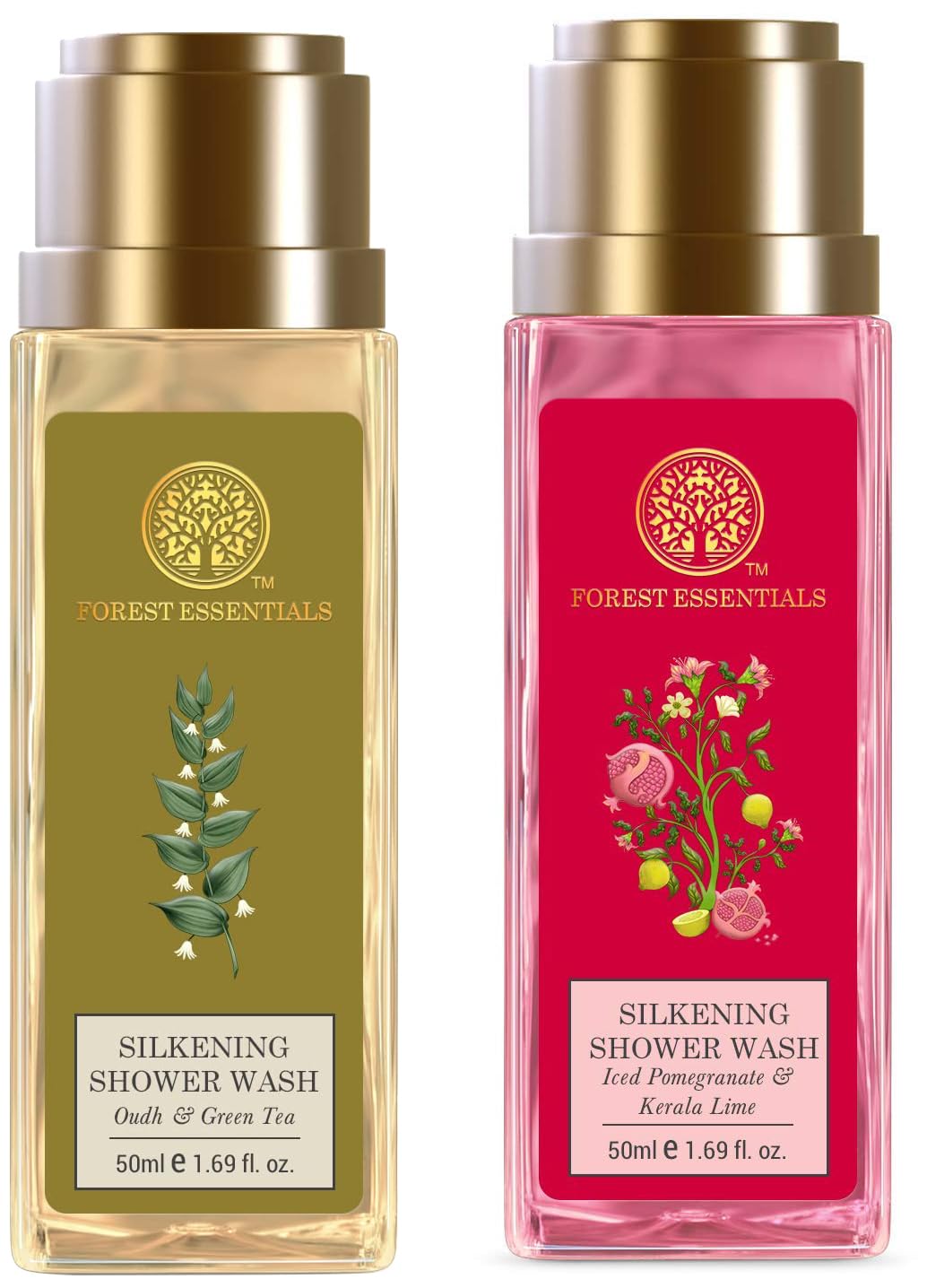Forest Essentials shower wash combo in travel friendly bottles