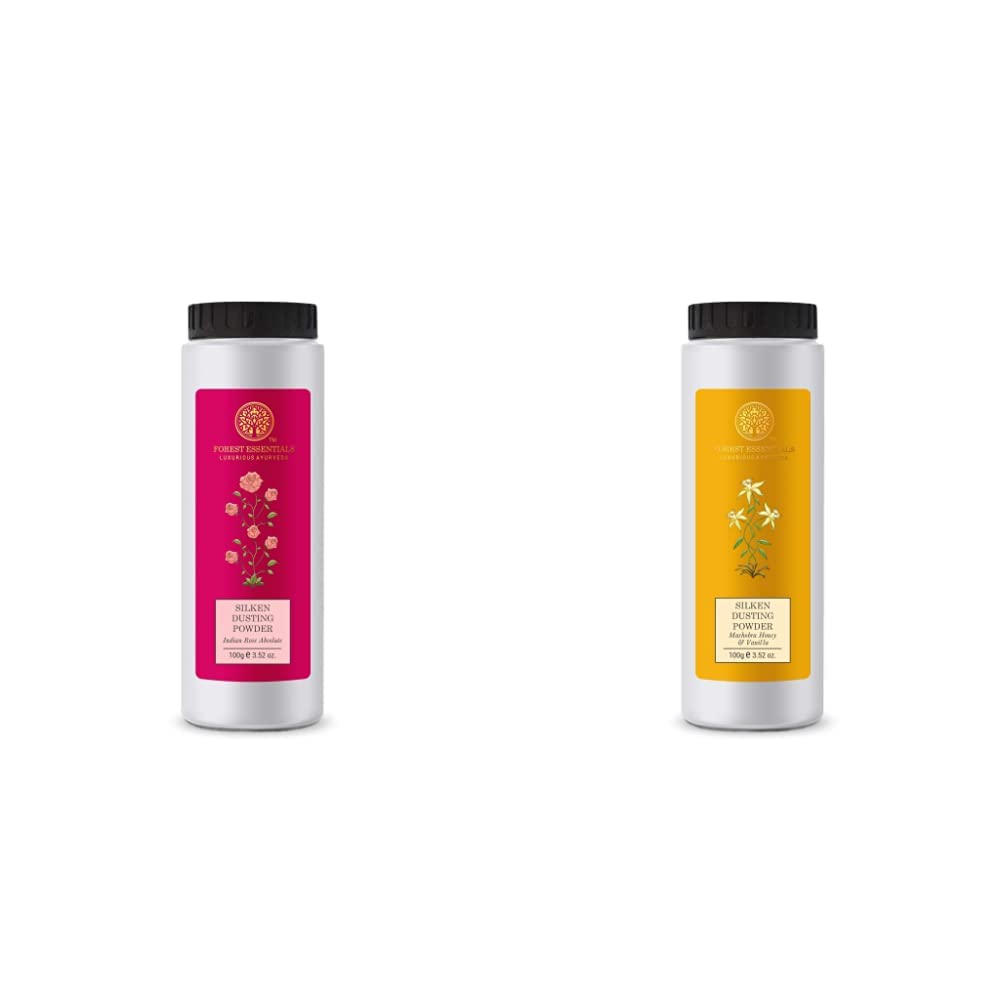 Forest Essentials dusting powder set with rose and vanilla variants