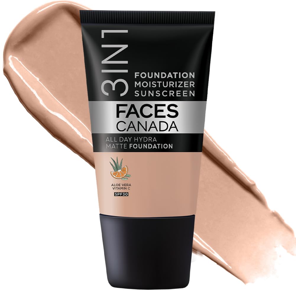 Travel-size FACESCANADA liquid foundation tube, Warm Natural 021 matte finish