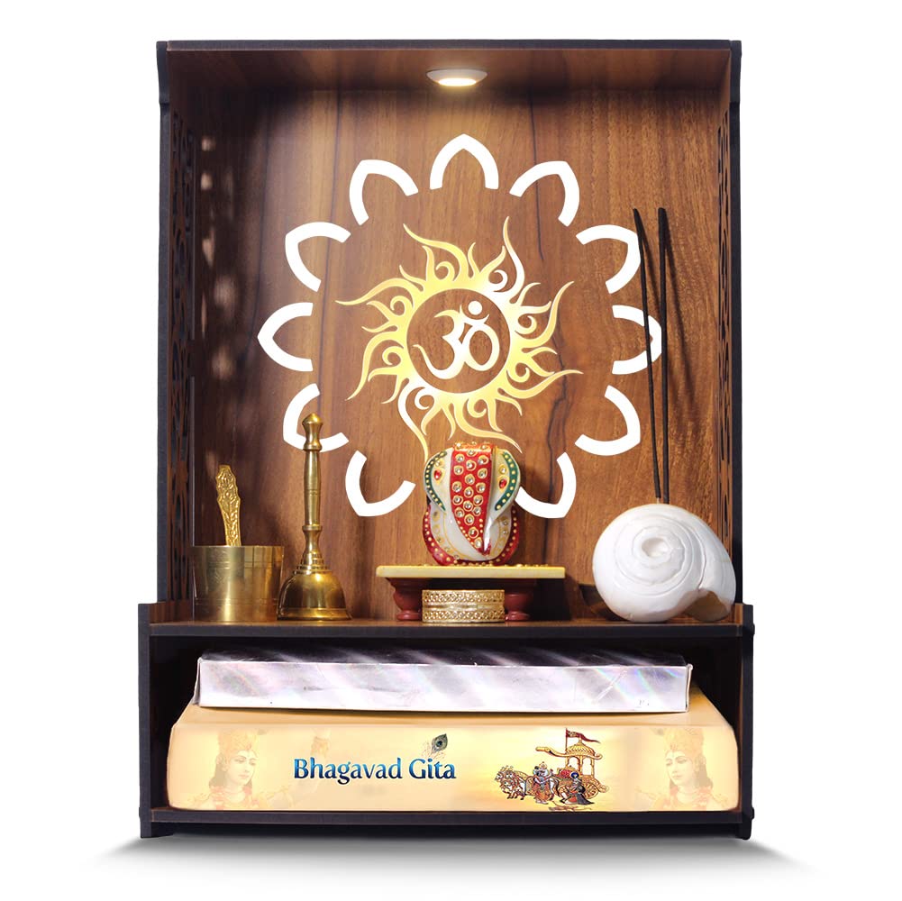 Heartily Roli Beautiful Wooden Pooja Mandir for Home and Office, Wall Mounted Temple with LED Spot Light, Size (H- 15.5, L- 11.5, W-11 in) – view 2