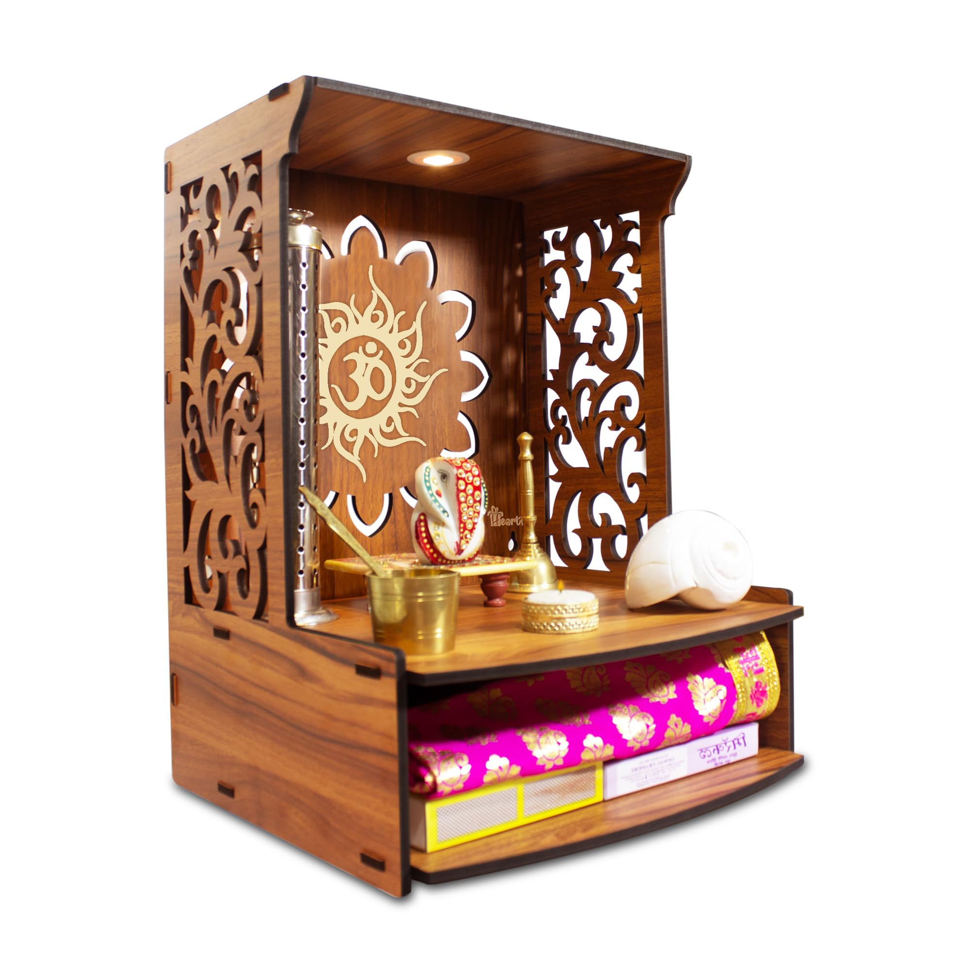Heartily Roli Beautiful Wooden Pooja Mandir for Home and Office, Wall Mounted Temple with LED Spot Light, Size (H- 15.5, L- 11.5, W-11 in) – view 3
