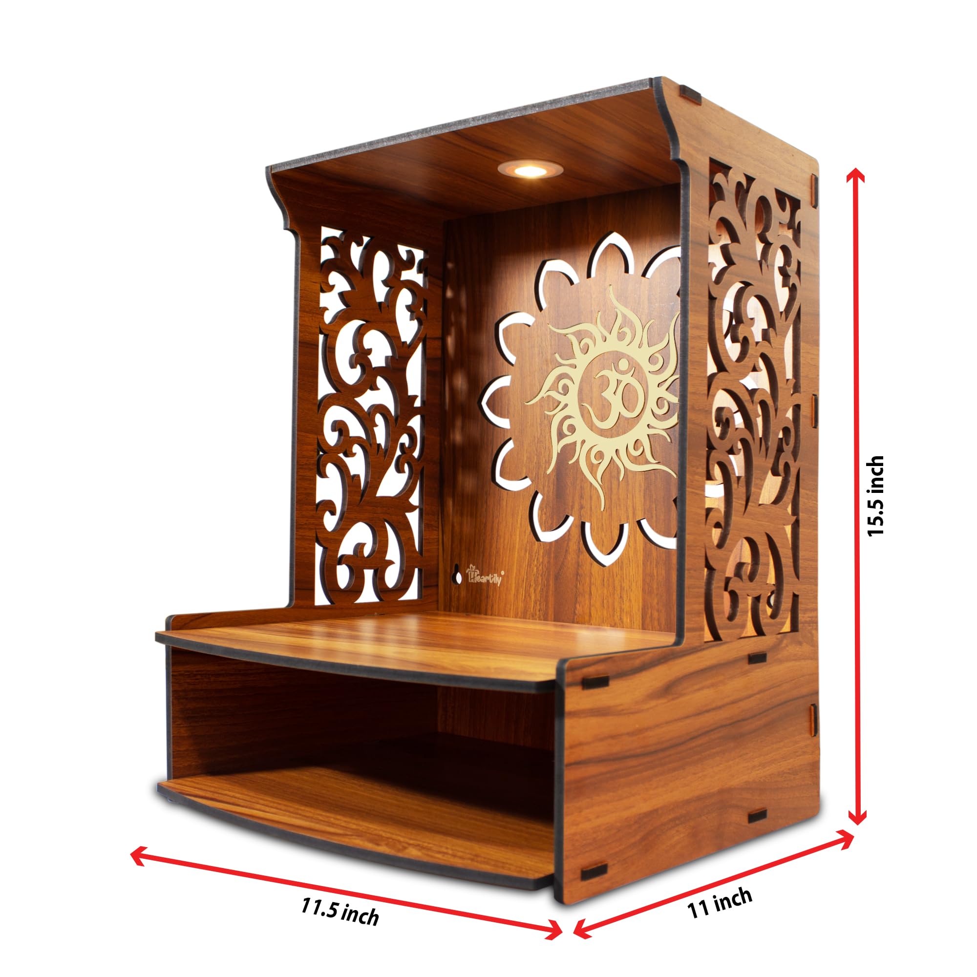 Heartily Roli Beautiful Wooden Pooja Mandir for Home and Office, Wall Mounted Temple with LED Spot Light, Size (H- 15.5, L- 11.5, W-11 in) – view 4