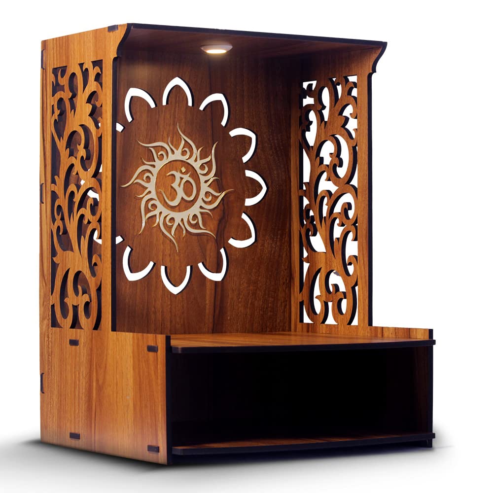 Heartily Roli Beautiful Wooden Pooja Mandir for Home and Office, Wall Mounted Temple with LED Spot Light, Size (H- 15.5, L- 11.5, W-11 in) – view 5