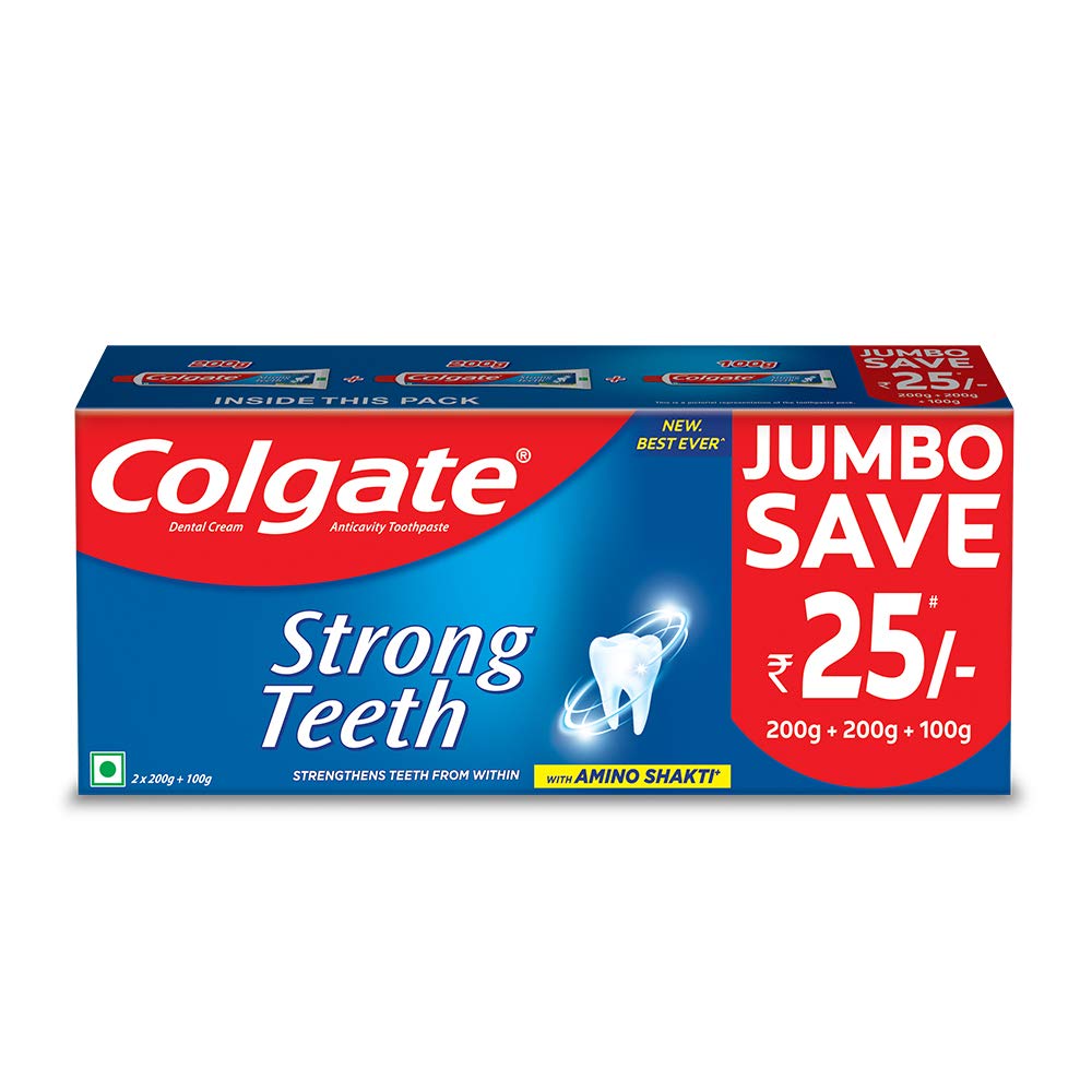 Colgate Strong Teeth Anticavity Toothpaste with Amino Shakti - 500gm Saver Pack with Colgate Gentle Enamel Ultra Soft Toothbrush - 4 Pcs (Buy 2 Get 2 Free) – view 2