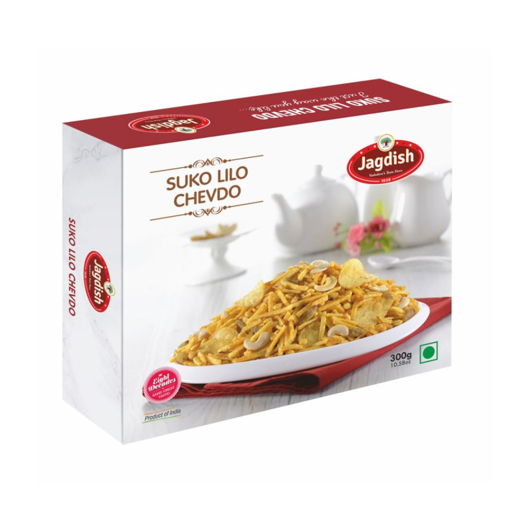Box pack of Jagdish Farshan Suko Lilo Chevdo mixture