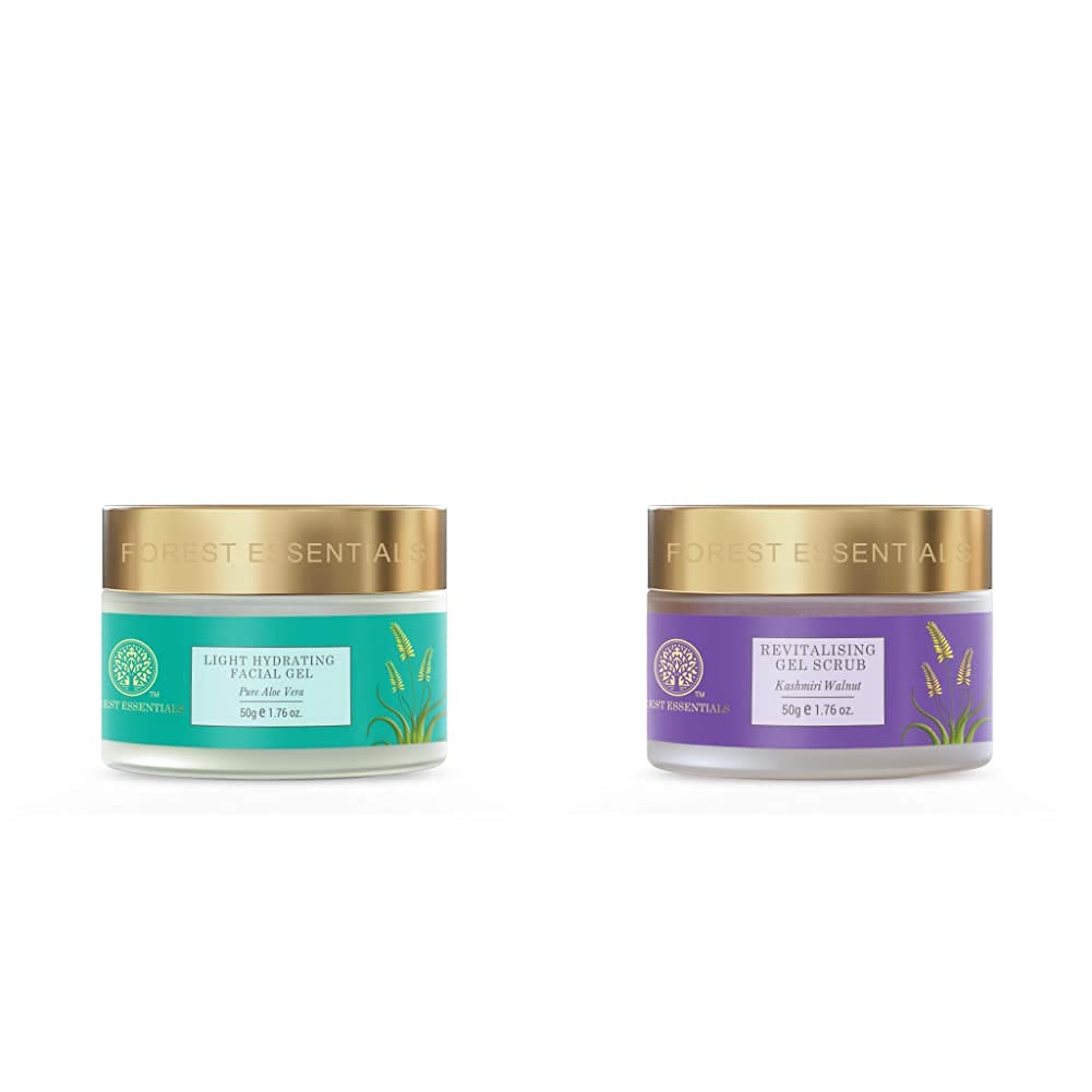 Forest Essentials aloe vera hydrating gel and walnut gel scrub