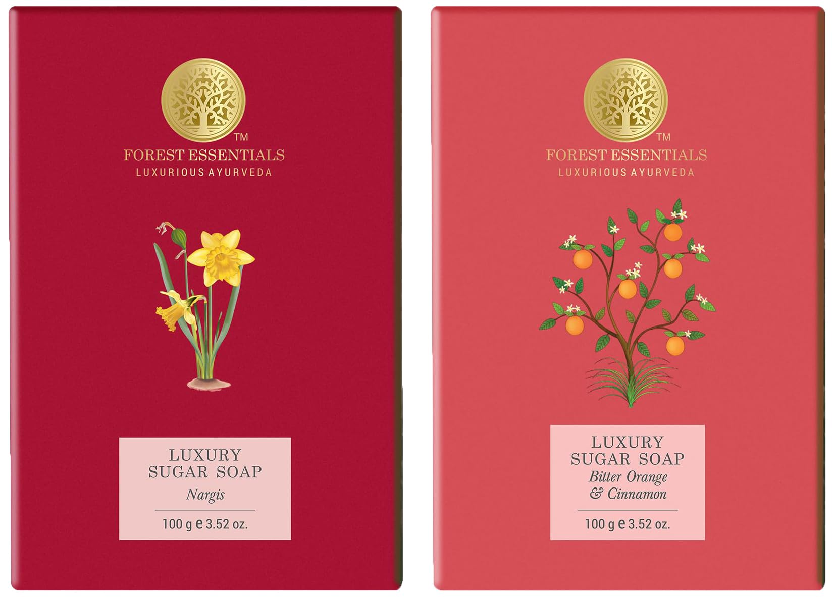 Boxed Ayurvedic sugar soap combo in Nargis and Bitter Orange Cinnamon