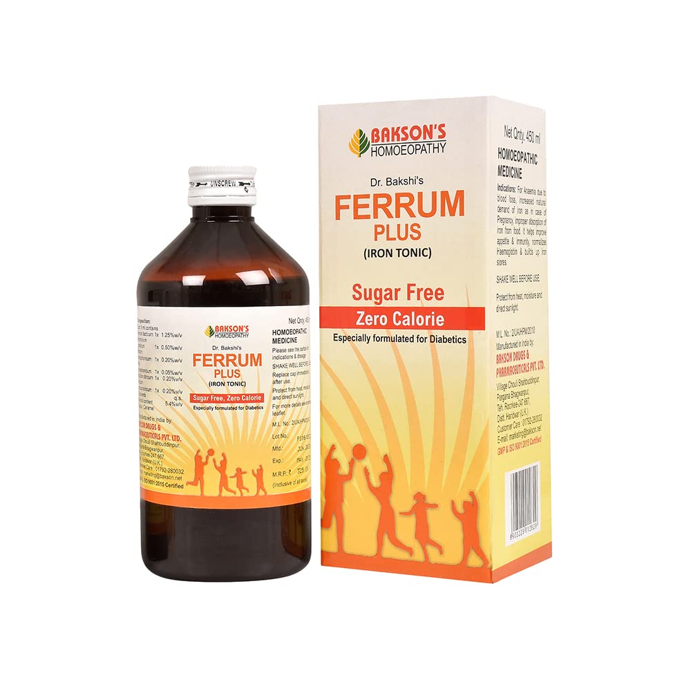 Ferrum Plus 450 ml iron supplement syrup from Dr. Bakshi's