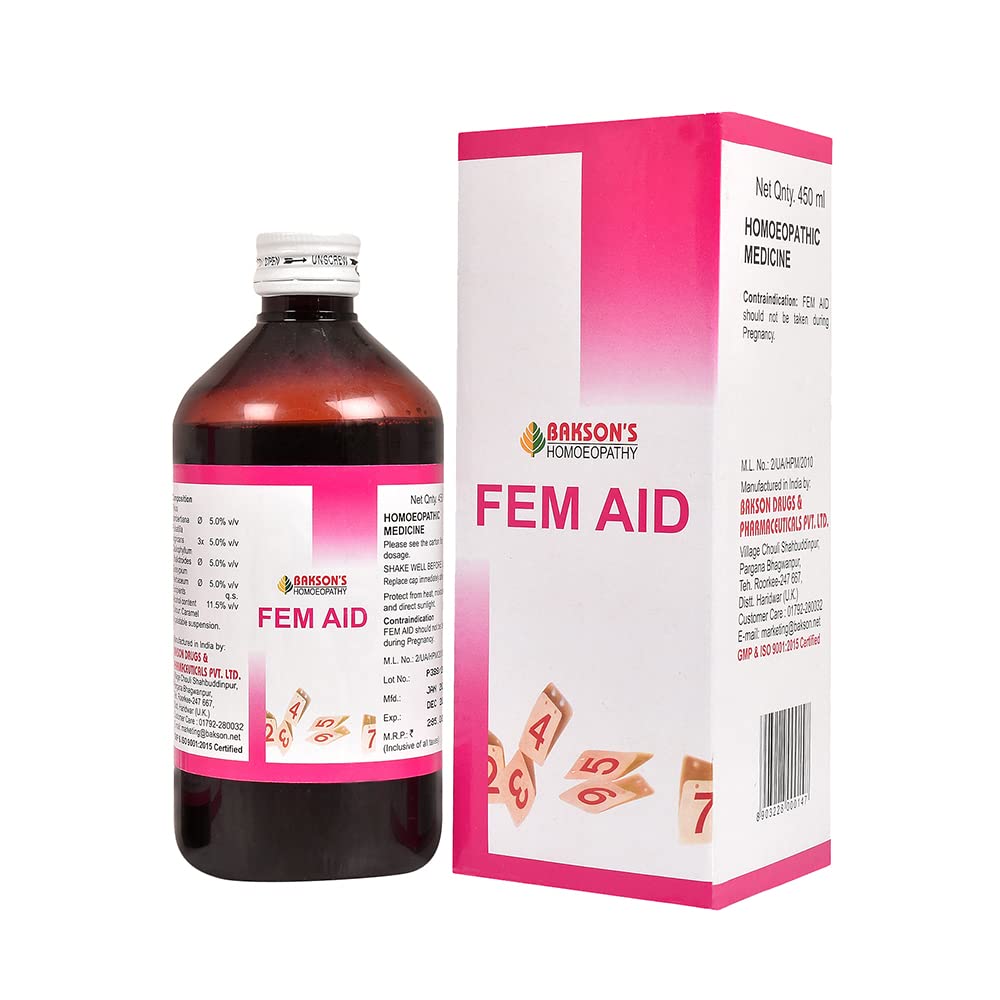 Bakson's homeopathic Fem Aid Tonic Syrup 450 ml bottle
