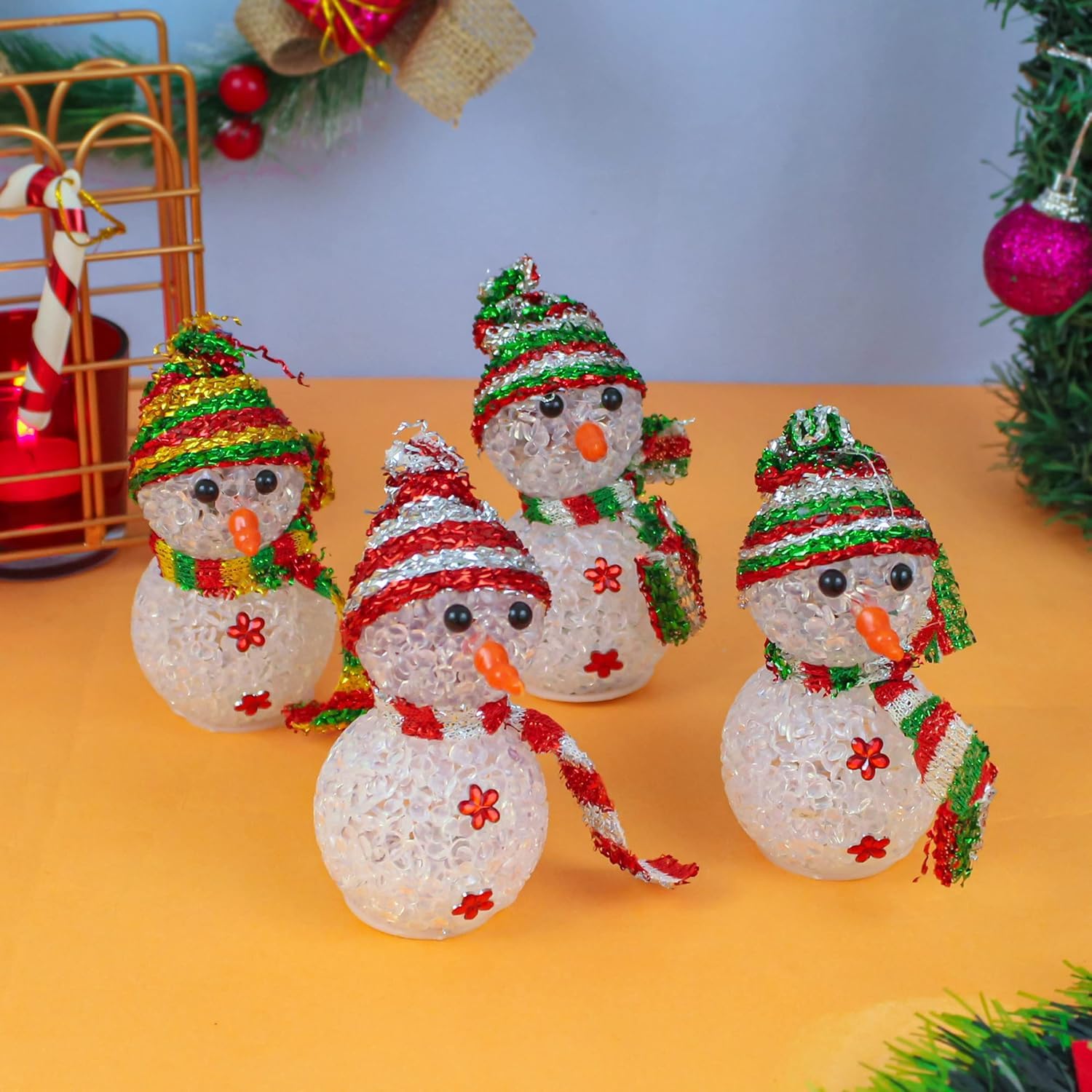 TIED RIBBONS Christmas Decoration for Home (Set of 4, Multi) Led Snowman Lights for Indoor Outdoor Tabletop Xmas Night Gift Set - Christmas Decorations for Home – view 2