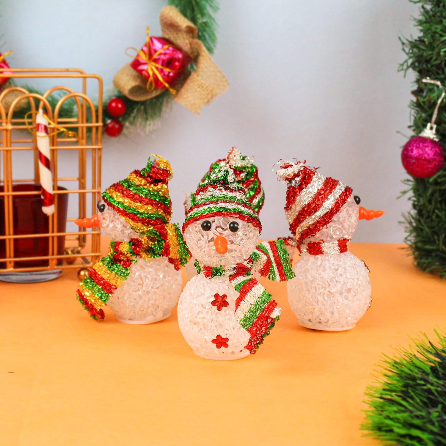 TIED RIBBONS Christmas Decoration for Home (Set of 4, Multi) Led Snowman Lights for Indoor Outdoor Tabletop Xmas Night Gift Set - Christmas Decorations for Home – view 4