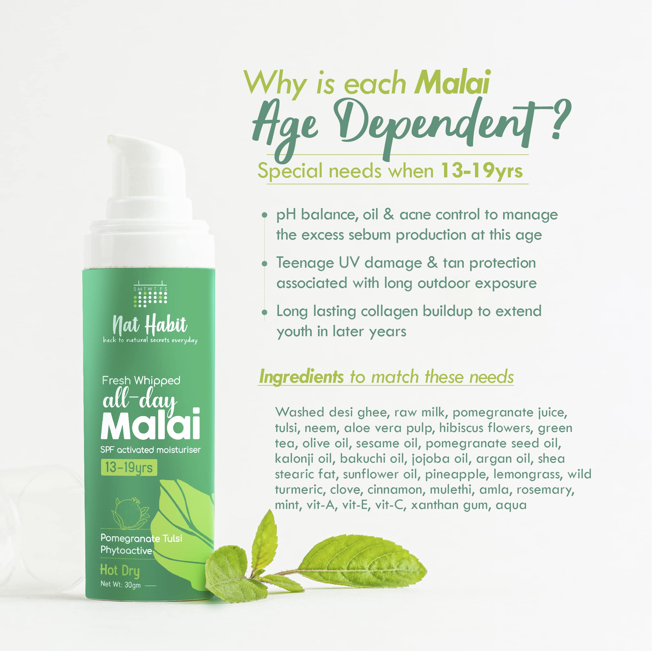 Nat Habit All Day Face Cream, Fresh Whipped Pomegranate Face Malai, Tulsi PhytoActive - For Hot & Dry Weather, All Skin Types Moisturization (13 to 19yrs, 30g) – view 5