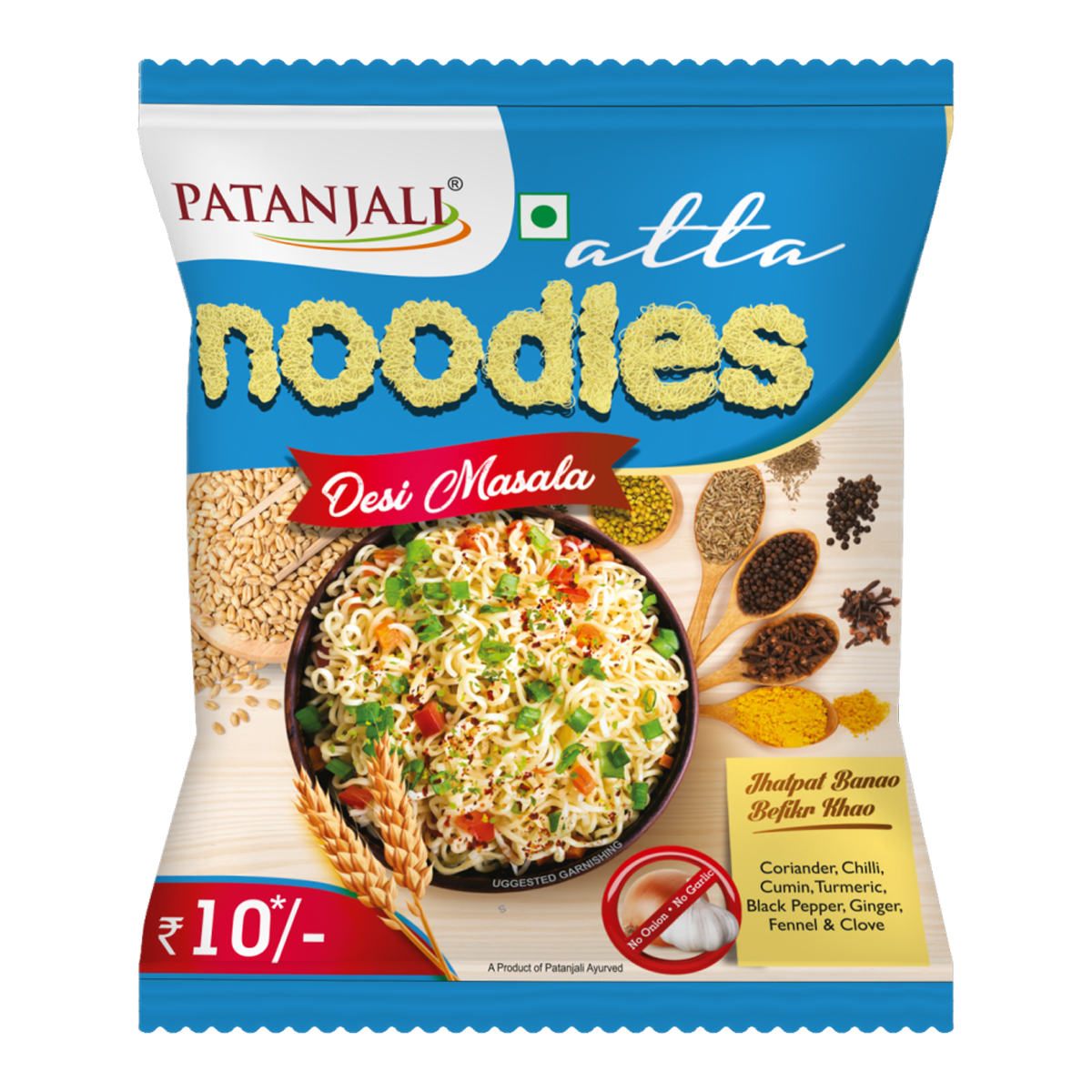 Patanjali desi masala atta noodles 60 g package front view