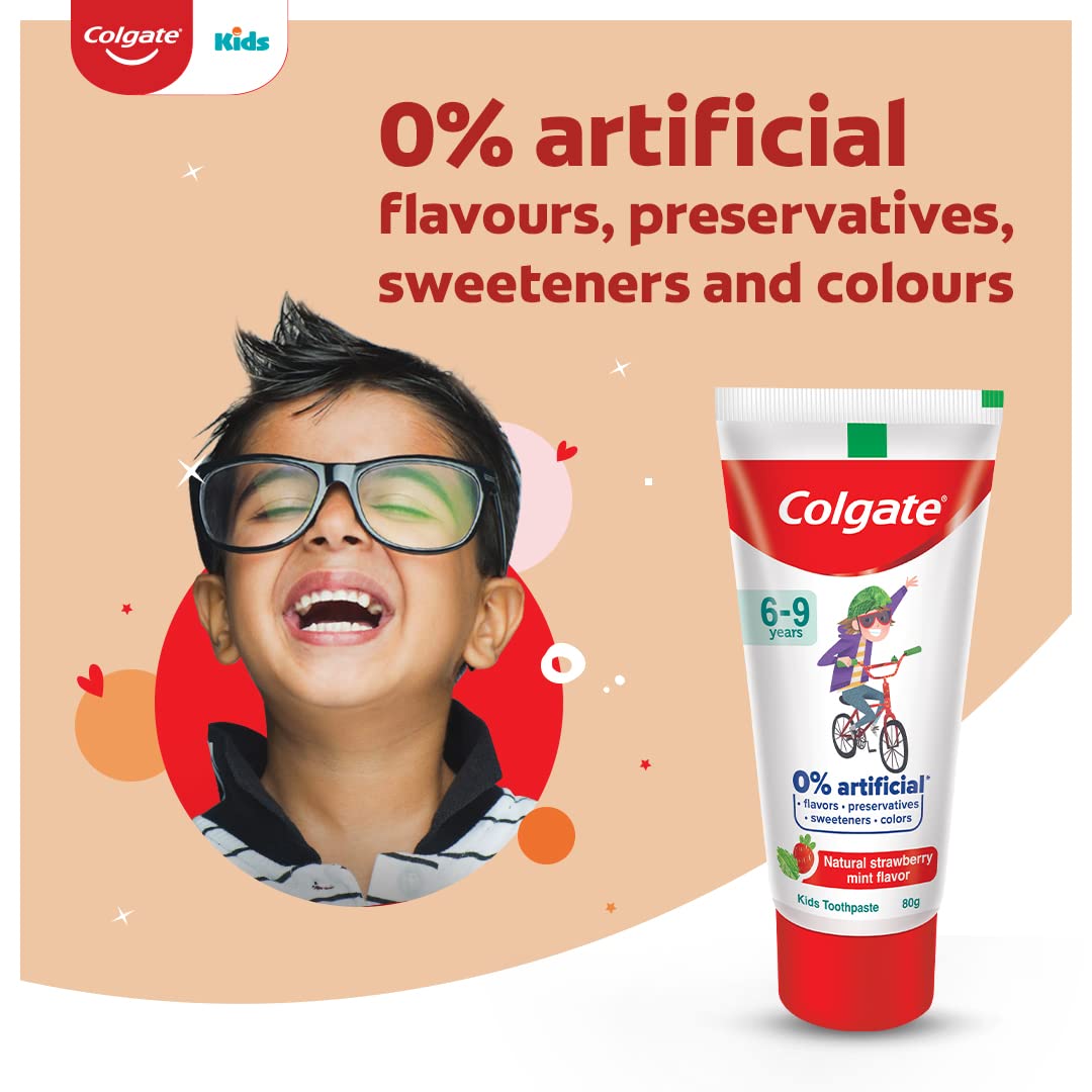 Colgate Kids Toothpaste with 0% Artificial Preservatives, Colours, Sweeteners for Whitening (6-9 Years, Natural Strawberry Mint Flavour - 80g Tube) – view 6
