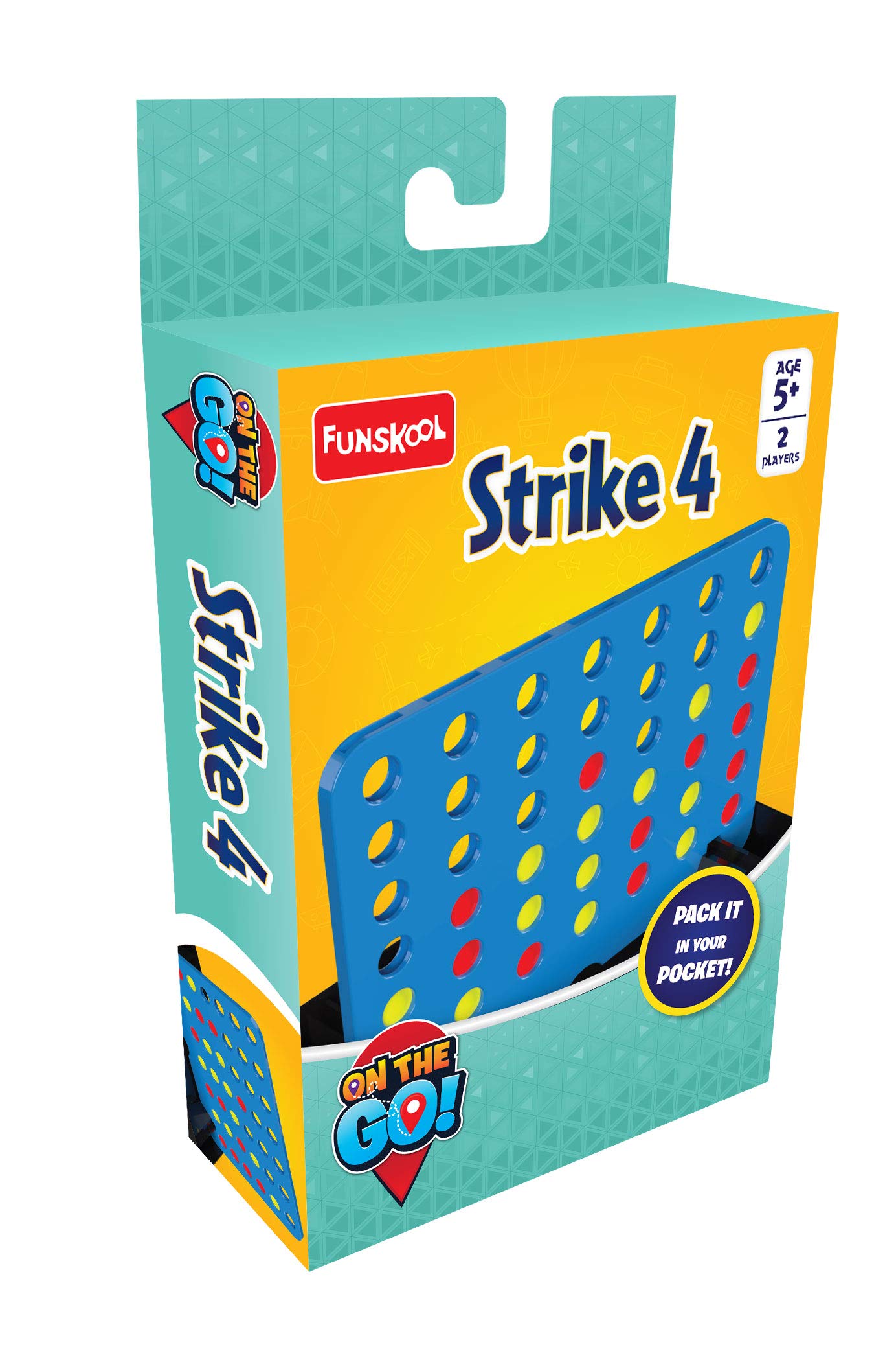 Funskool Games - Travel Strike 4, Classic Board Game, Get 4 in a Row, Disc Dropping Game, Portable Classic Travel Games, 2 Players, 6 & Above